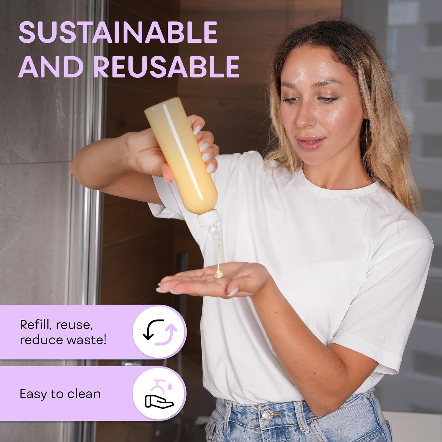 BRIGHTFROM Twist Top Applicator Bottles, 8 OZ Crystal Clear, Squeeze Empty Plastic Bottles, BPA-Free, PET, Refillable, Open/Close Nozzle - Multi Purpose (Pack of 3)
