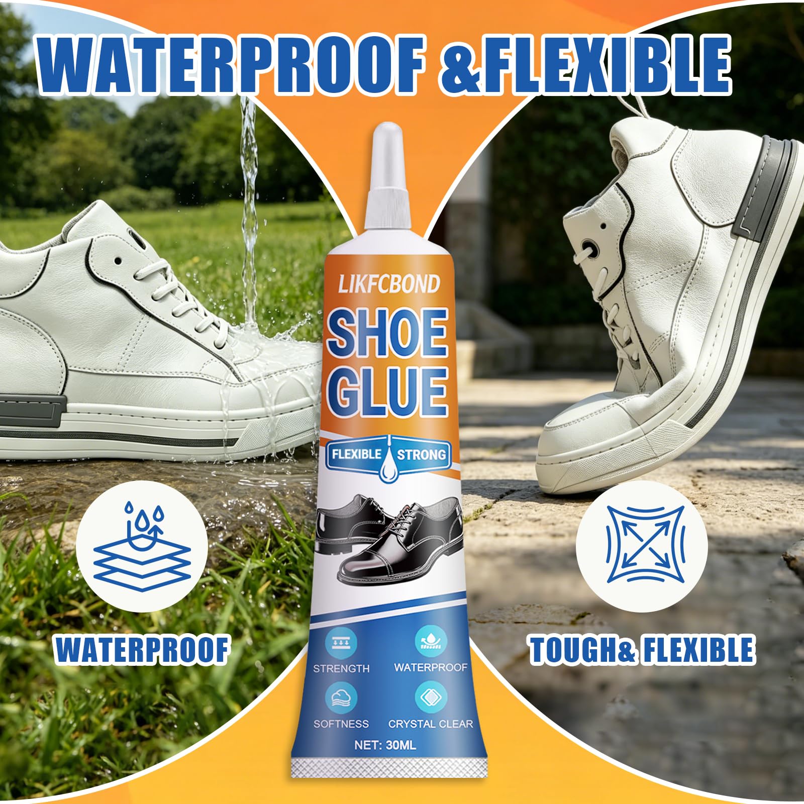 Colla per Scarpe Extra Forte, 2 Pezzi 30ML Adesivo per Scarpe Impermeabile, Trasparente Adesivo per Riparazione Suola Colla Scarpa Adatto per Scarpe Usurate Stivali, Ginnastica, Pelle