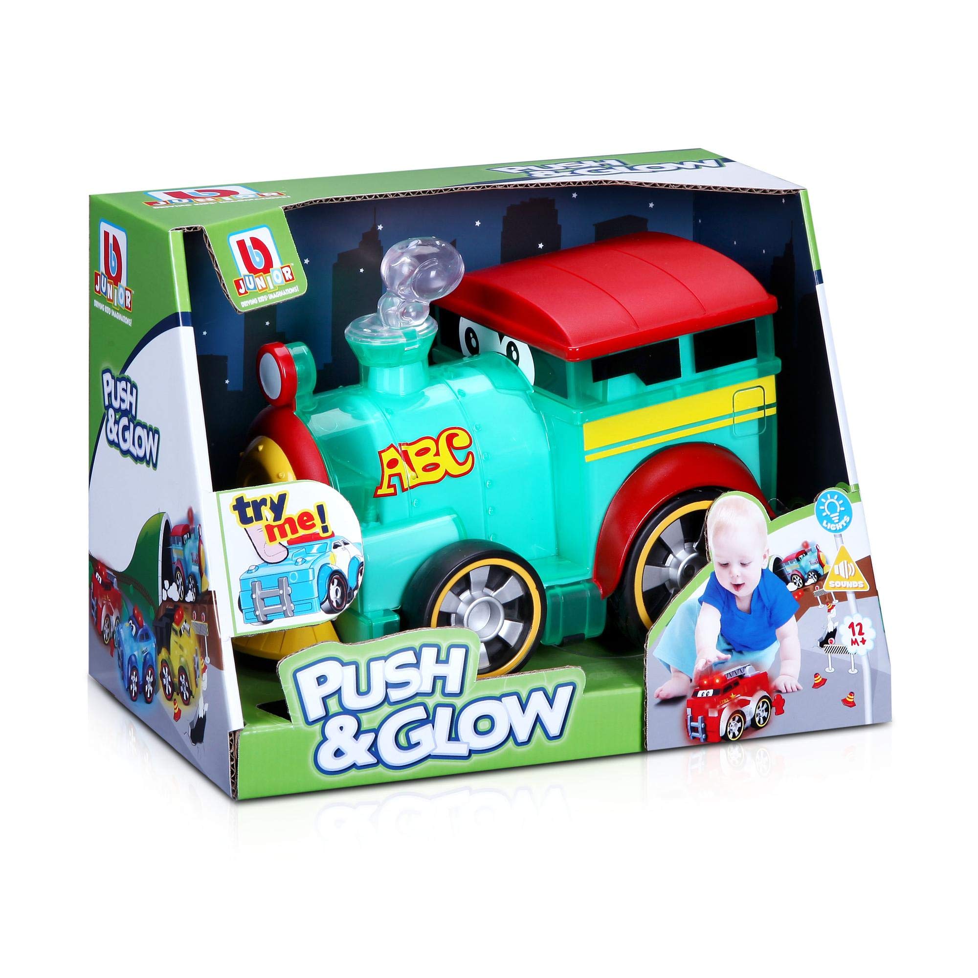 Bburago B16-89005 BB Junior Push & Glow Light Up Preschool Toy Train Vehicle, Multiple Colours