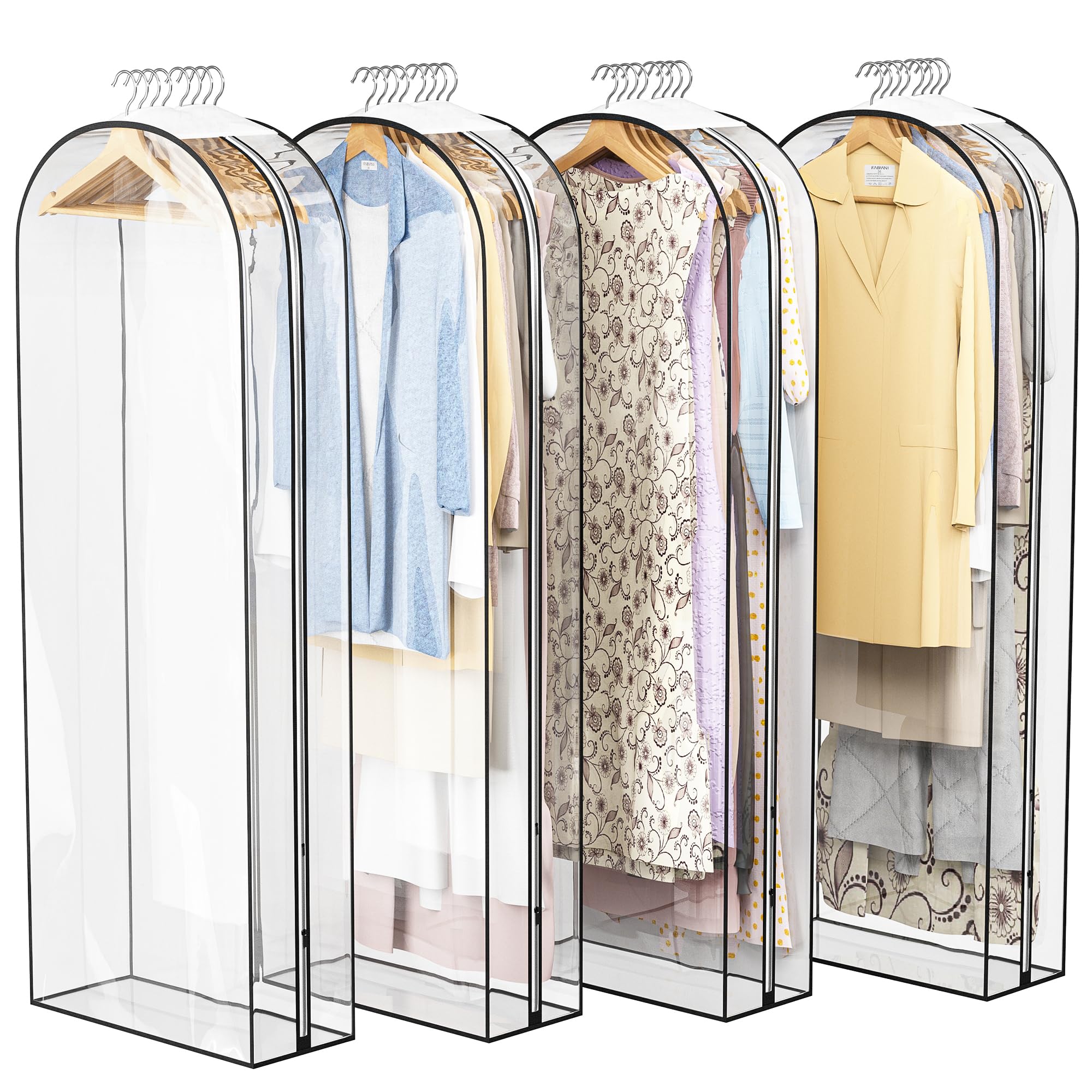 LiuoudLiuoud Clear Garment Bag for Hanging Clothes 10” Gusseted, 60” Suit Bags for Open Closet Storage Plastic Clothes Cover for Coat, Dress, Shirts, Fur, Jacket, Wardrobe Protectors, 4 Pack