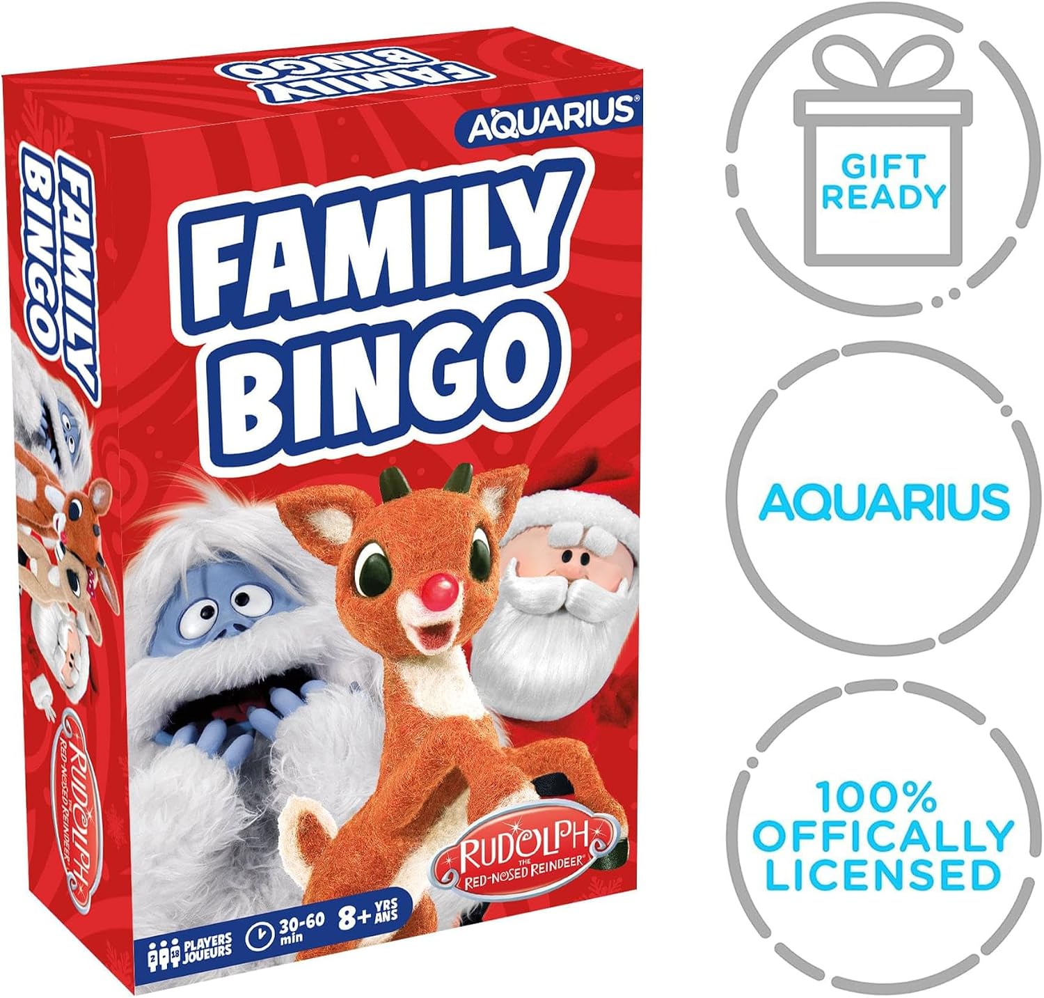 Aquarius Rudolph The Red-Nosed Reindeer Family Bingo - Officially Licensed Holiday Party Game Ages 8+, 2-18 Players - for Kids, Teens, and Adults