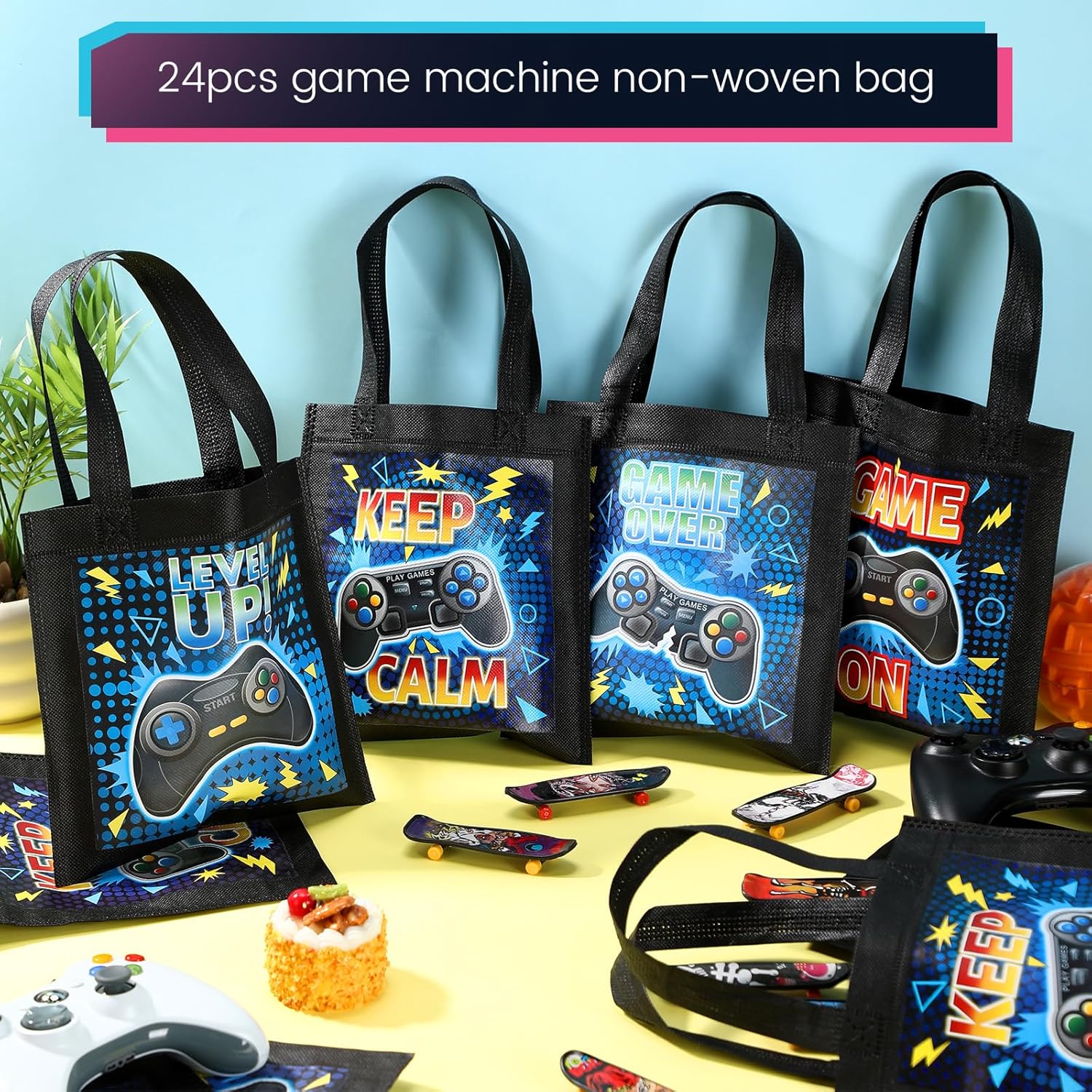 Aoriher 24 Pcs Video Game Party Favor Bags with Handle Treat Gift Bags Reusable Game on Birthday Party Baby Shower Level up Goodie Supplies, 4 Styles - Image 4