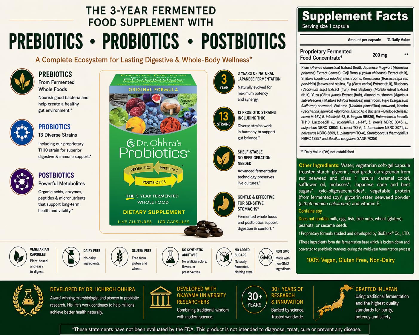 Dr. Ohhira’s Probiotics Original Formula – 3-Year Naturally Fermented Japanese Probiotic with Prebiotics, Probiotics & Postbiotics – Shelf-Stable Gut Health Support – 100+10 Vegetarian Capsules — Amazon image 9
