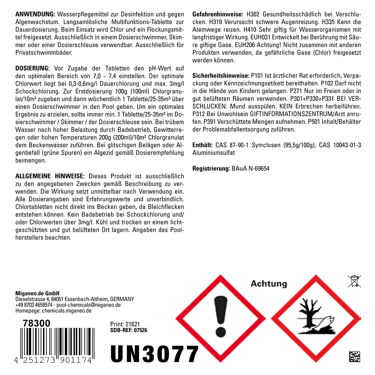 Miganeo Quattrotabs/Chlortabletten 200g - Multi-All-in-One 5 kg - Langsamlöslich | Effektiv | Neutralisierend & Stabilisierend