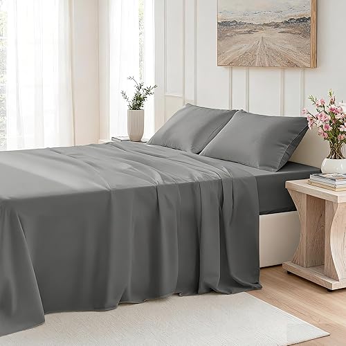 Miniatura 9 de Juego de sábanas de 4 piezas tamaño Queen, cómodo, transpirable y refrescante, suave y sin arrugas, bolsillos profundos, ajuste fácil y seguro, ropa