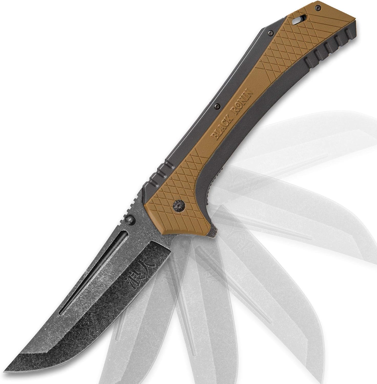 Black Ronin Maximus Assisted Opening Pocket Knife - Stonewashed Stainless Steel Blade, TPU Handle, Pocket Clip