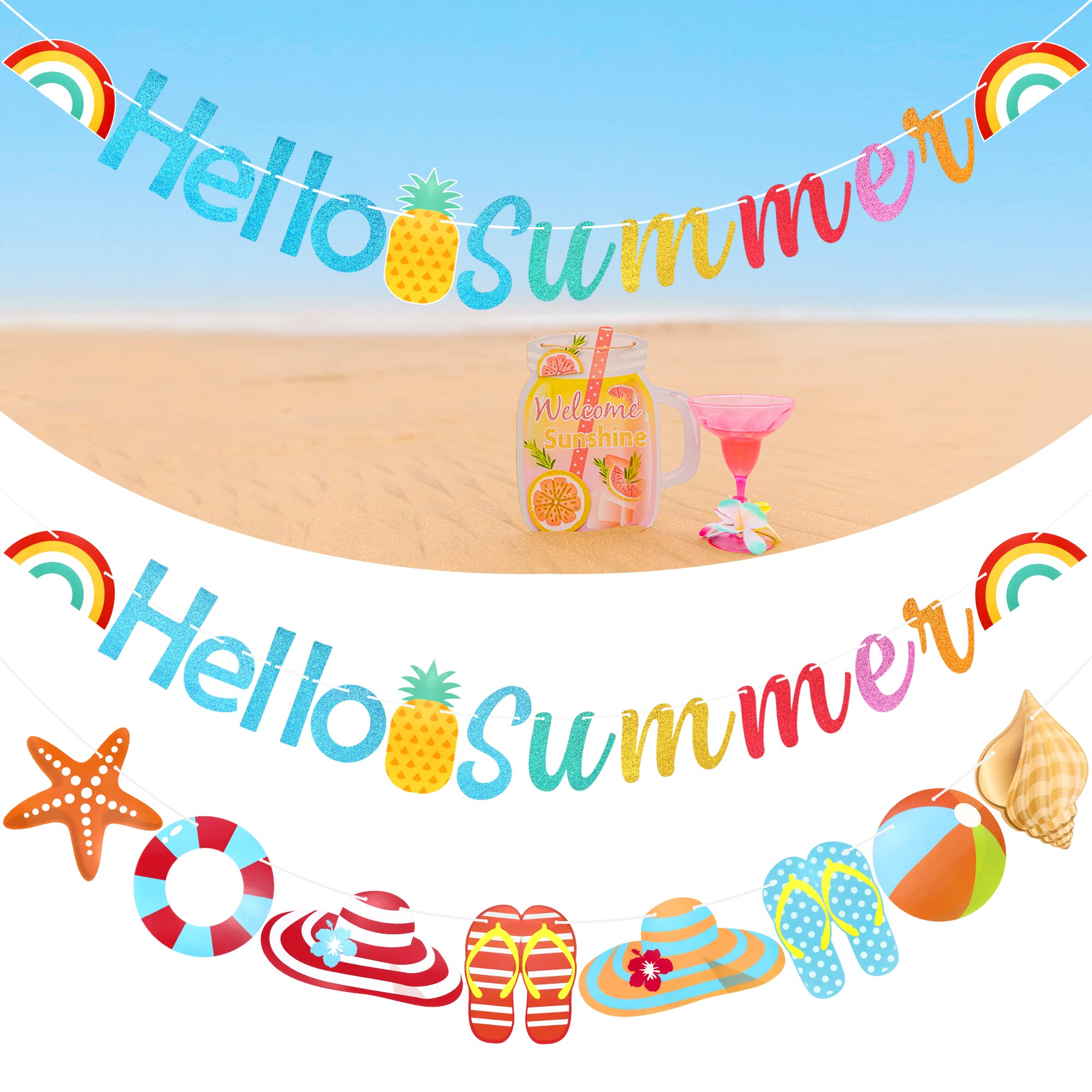 Buy Hello Summer Banner Glitter Summer Hanging Banner Beach Patterns
