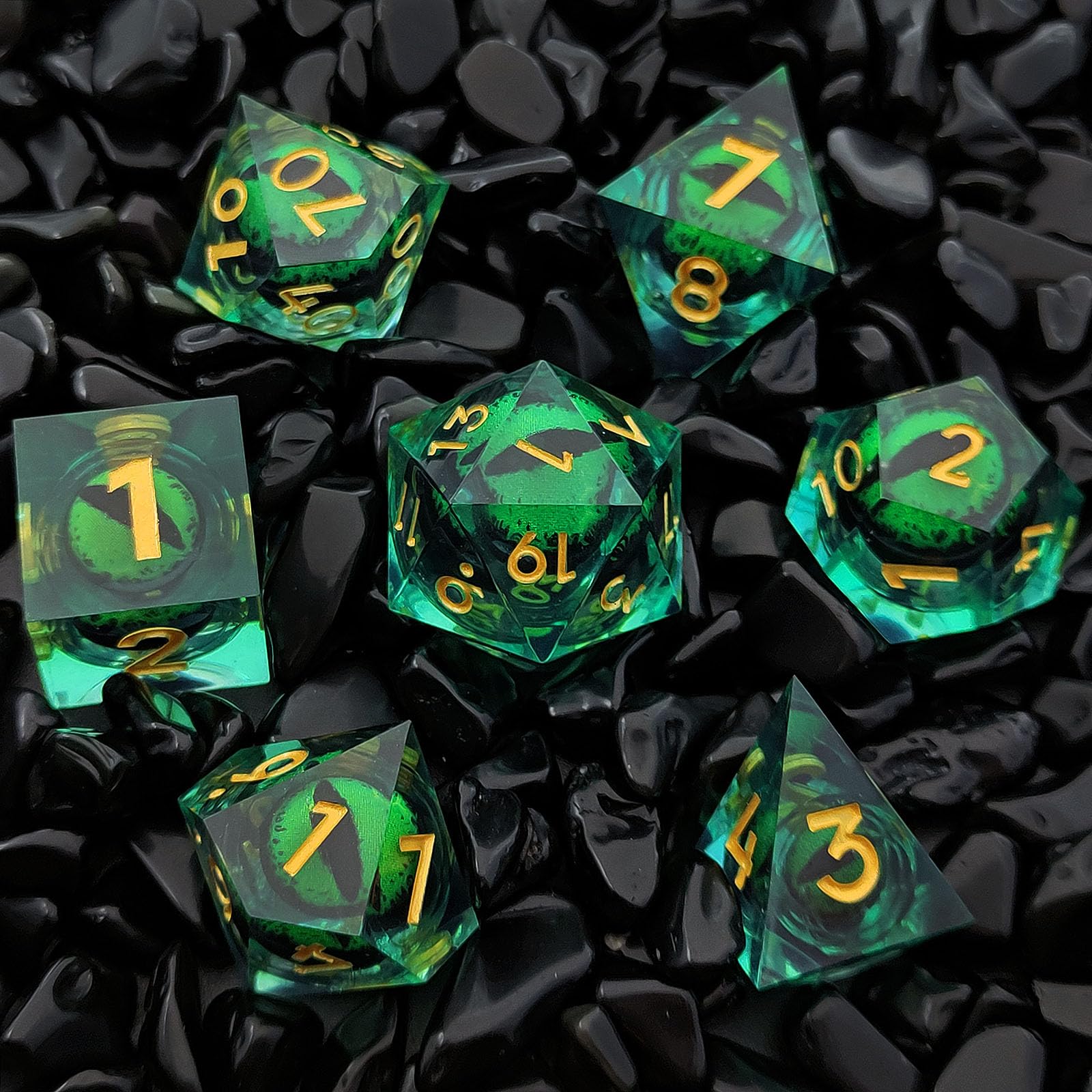 ORUZA 7 PCS Dragon Eye DND Dice Liquid Core D&D Dice Resin Sharp Edge Polyhedral D&D Dice Set for Dungeons and Dragons Role Playing Die D20 D12 D10 D8 D6 D4 D% - Image 2