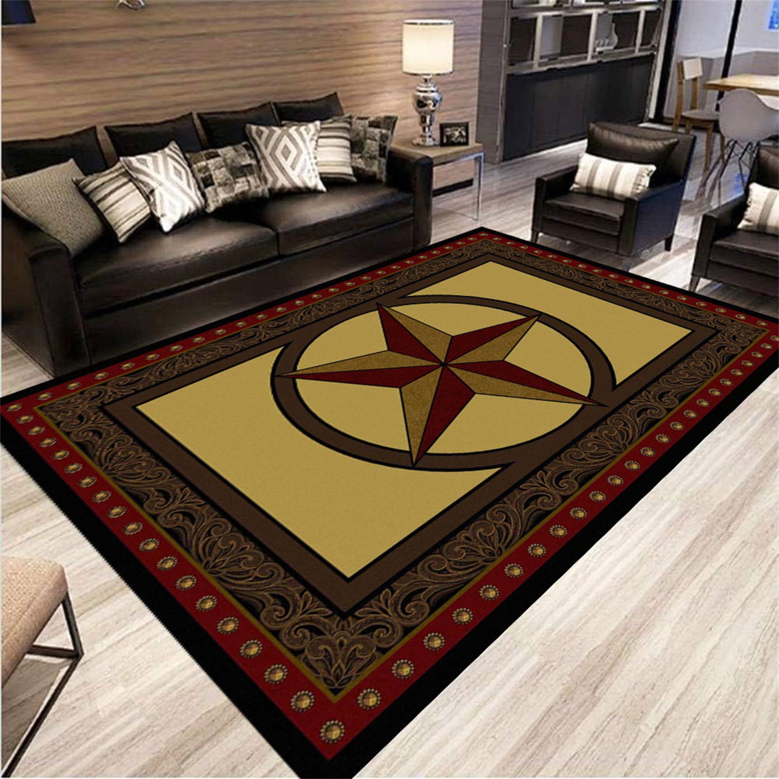 AOESELN Boho Style Western Texas Star Area Rugs,4x6ft,Rustic Rugs for Living Room,Non-Slip Washable Southwestern Aztec Area Rug,Country Rug for