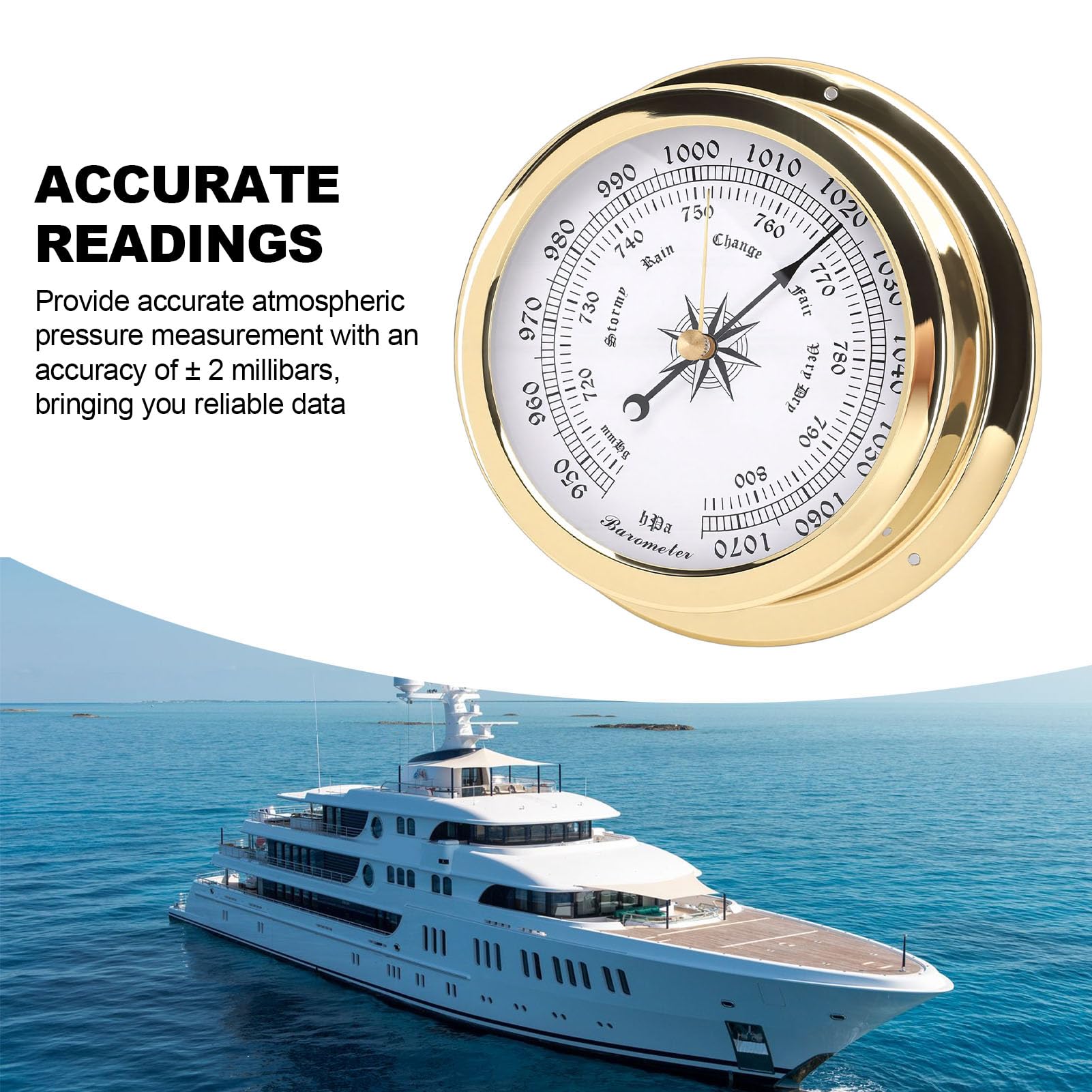 VOBOR Barometro marino in ottone ad alta precisione Strumento di misurazione della pressione 'aria 4,7 pollici per yacht Navi Navi Elegante quadrante bianco con scal