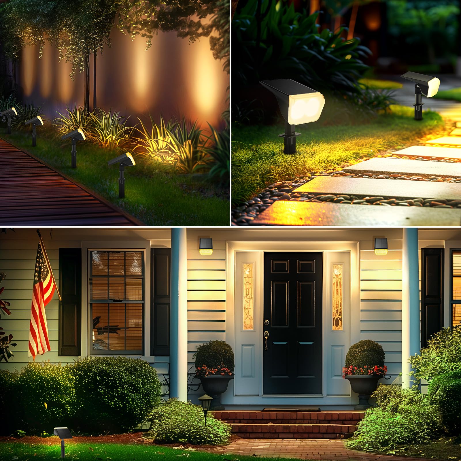 Consciot Solarstrahler Außen Wasserdicht, 24 LED Dusk-to-Dawn Solarstrahler, 2 in 1 Verstellbare Wandleuchten, Warmweiß Solar Landschaft Strahler für Garten Hof Wand Gehweg, 6 Pack