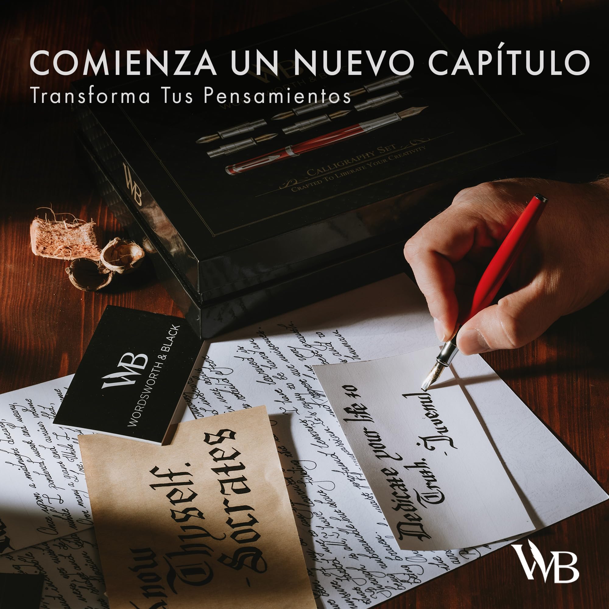 Wordsworth & Black Calligraphy Pen Set de regalo, incluye botella de tinta, 6 cartuchos de tinta, convertidor de recarga, 6 puntas de repuesto, paquete premium, diario [Cromo Rojo]