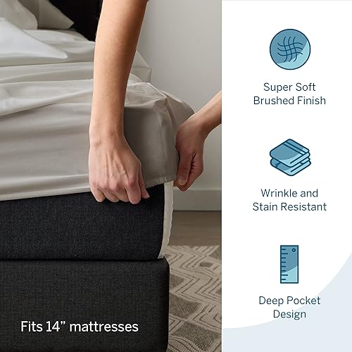 Miniatura 2 de Lucid Juego de sábanas de microfibra resistente a las arrugas y a las manchas con un diseño de bolsillo profundo en un acabado cepillado súper