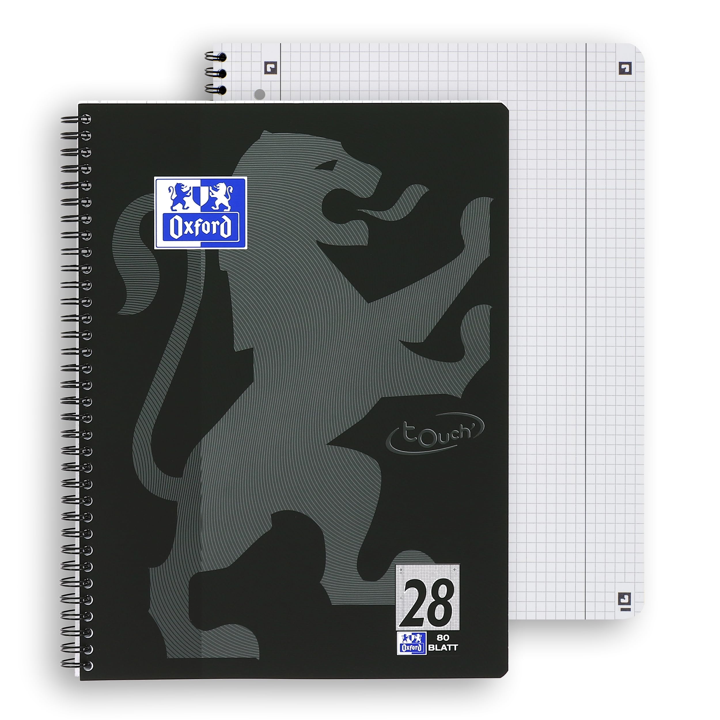 Oxford Touch Collegeblock A4 kariert mit Doppelrand, 80 Blatt, schwarz, 10 Stück