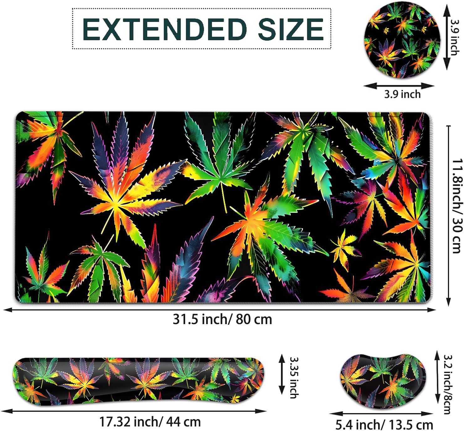 JVGFYNKL Large Gaming Mouse Pad Set, Ergonomic Memory Foam Keyboard Wrist Rest Support + Mouse Wrist Rest + Extended Desk Mat with Non-Slip Rubber Base, Colored Weeds Pattern Black Desk Pad