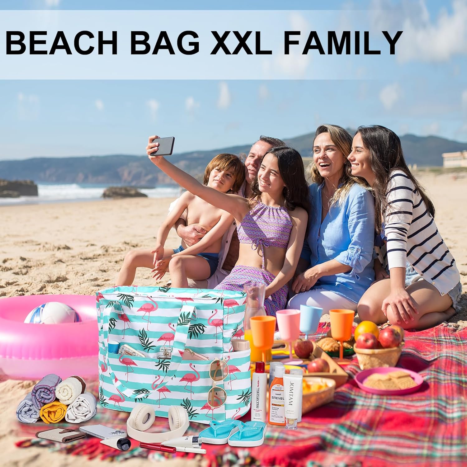 LEDAOU Beach Bag Waterproof Sandproof Women Beach Tote Pool Bag with Zipper for Gym Grocery Travel with Wet Pocket | Sandproof, with Zipper, for Gym, Grocery, Travel, with Wet Pocket - Image 2