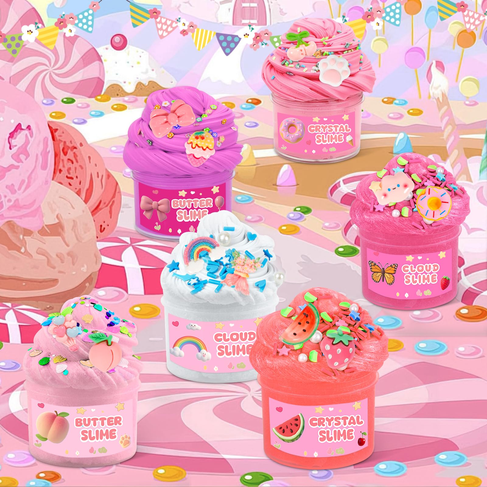 Fluffy Butter Kit Slime, 6 Confezioni Slime Kit, Soft and Stretchy, Kit Fai Da Te Giocattolo Antistress per Bambini, Giocattoli Regalo per Bambini