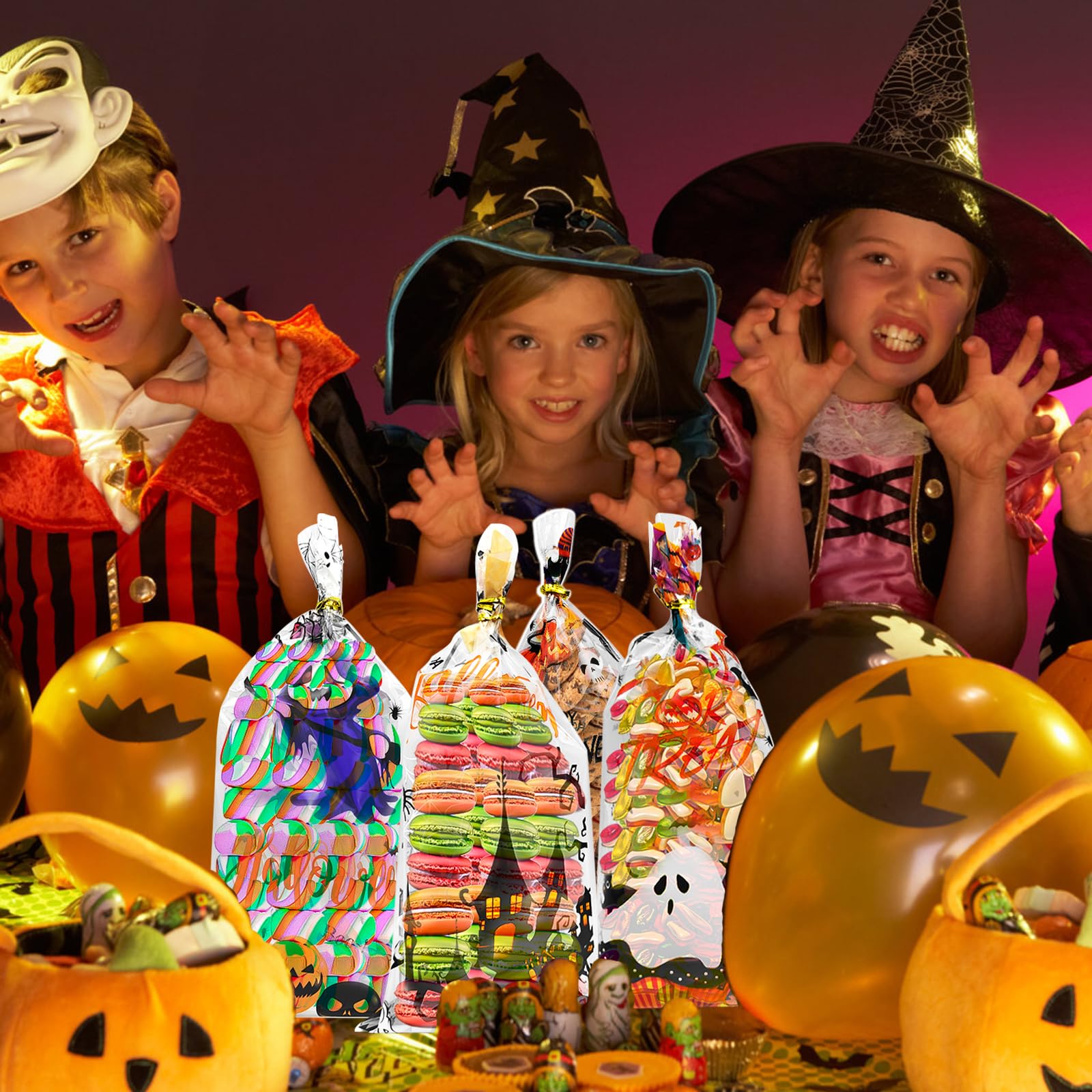 MORAINJAY 100 Sacchetti Per Caramelle Halloween Con Filo Di Chiusura – Trasparenti 13x28 Cm, Per Confezioni Regalo E Dolcetto O Scherzetto - 4