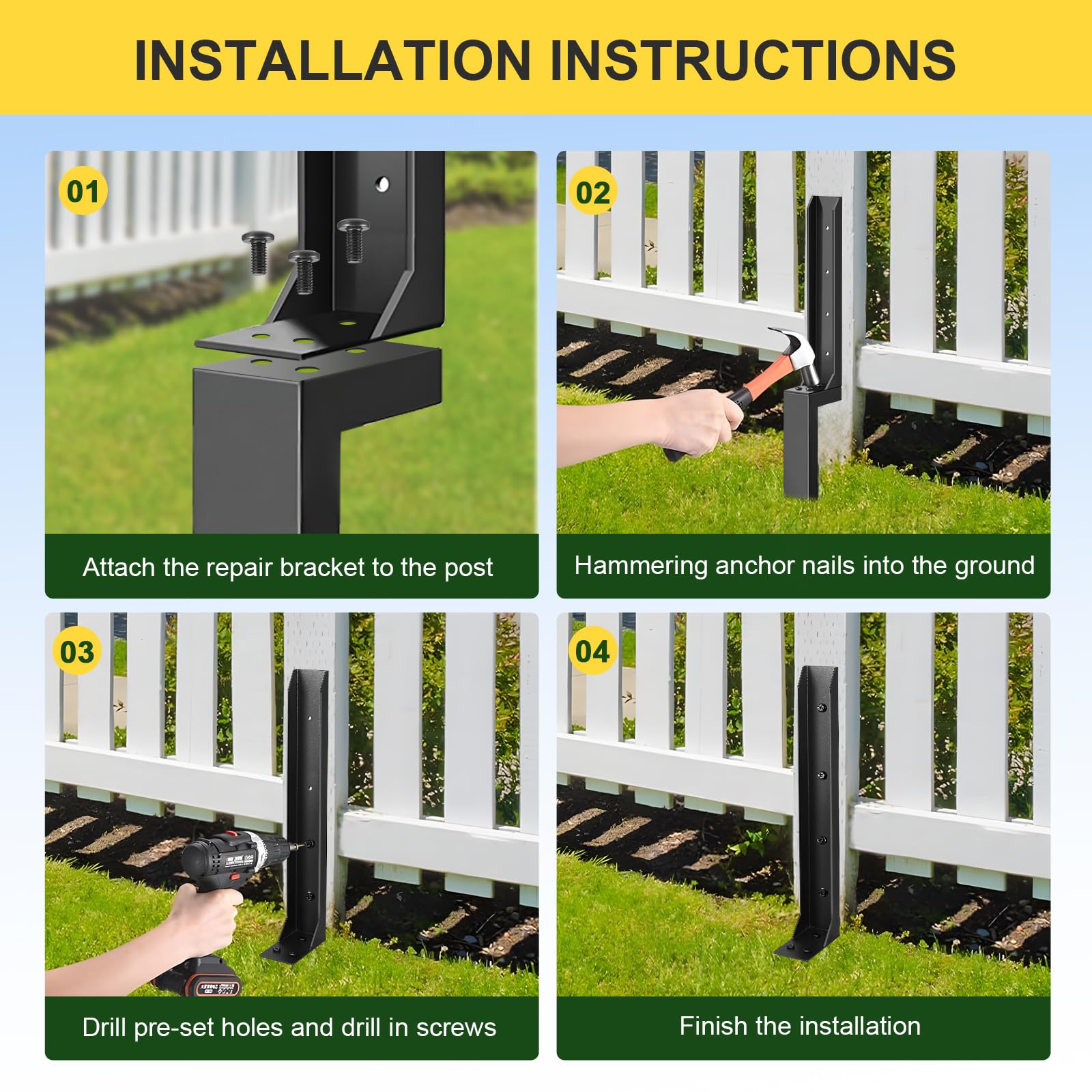 Heavy Duty Fence Post Repair Kit, Steel Fence Post Anchor Ground Spike,Fence Post Support Stake for Repairing Damaged Fence Gate Posts Sign Posts or Mailbox — view 4