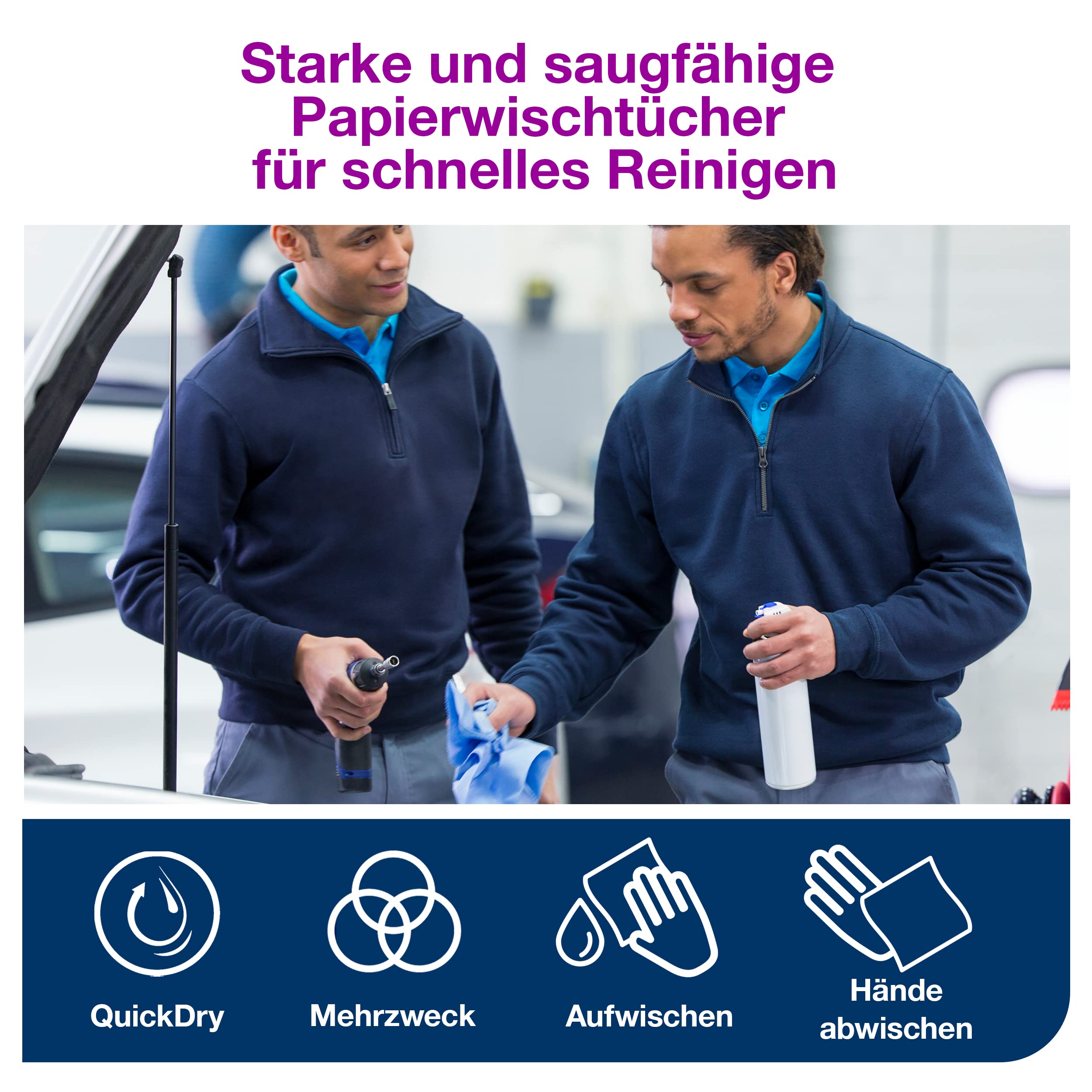 Tork 130052 Starke Mehrzweck Papiertücher für W1/W2 Systeme / 2-lagiges saugfähiges Papier in Blau / 2 x 255m