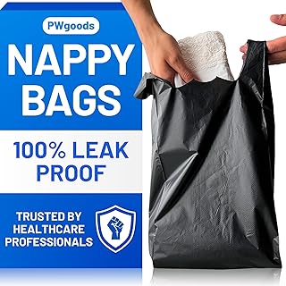 Adult Nappy Bags - 200 Pack, 20% Thicker Sacks, Easy Tie Handles, Odour Free, Discreet Black Plastic, Strong Sanitary Disposal Bag
