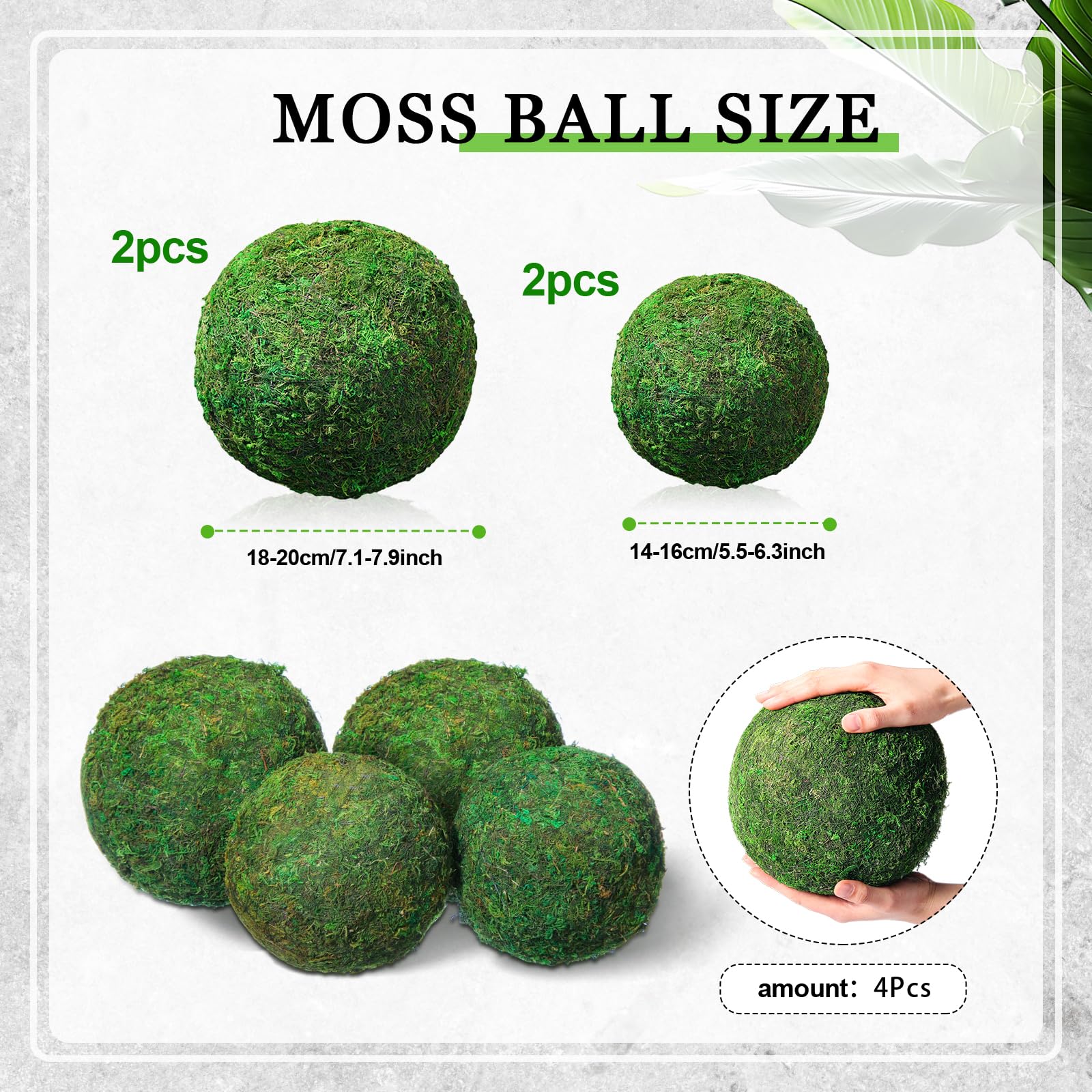 4 palline di muschio verde artificiali, ideali per primavera, casa, matrimonio, giardino, fattoria, autunno, centrotavola, decorazione per interni ed esterni (20 cm, 15 cm)
