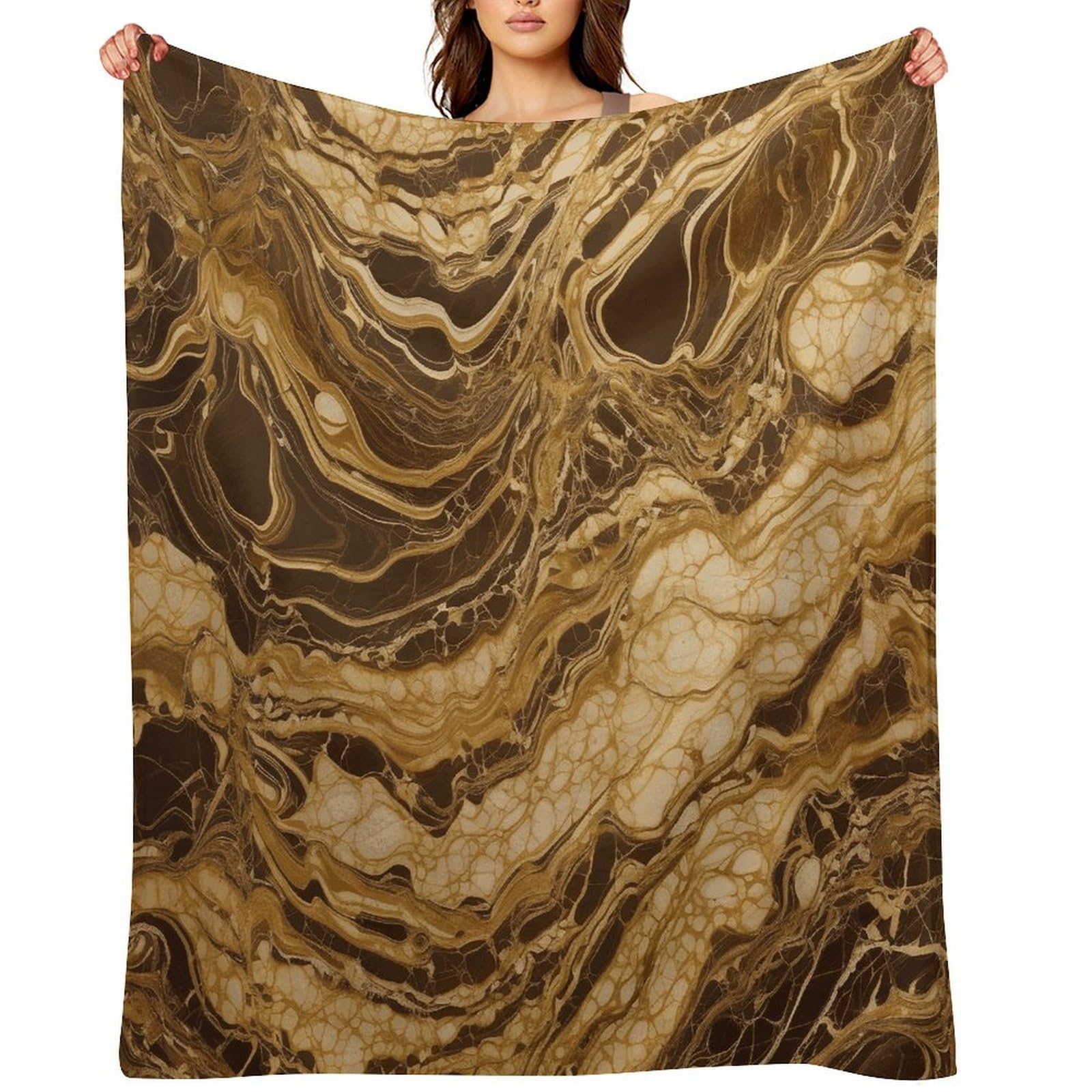 Flannel Fleece Throw Blanket - 40"x50" Super Soft Plush,Lightweight Wrinkle Resistant Cozy Golden Marble Blanket for Couch Sofa Bed Travel Camping and Gift
