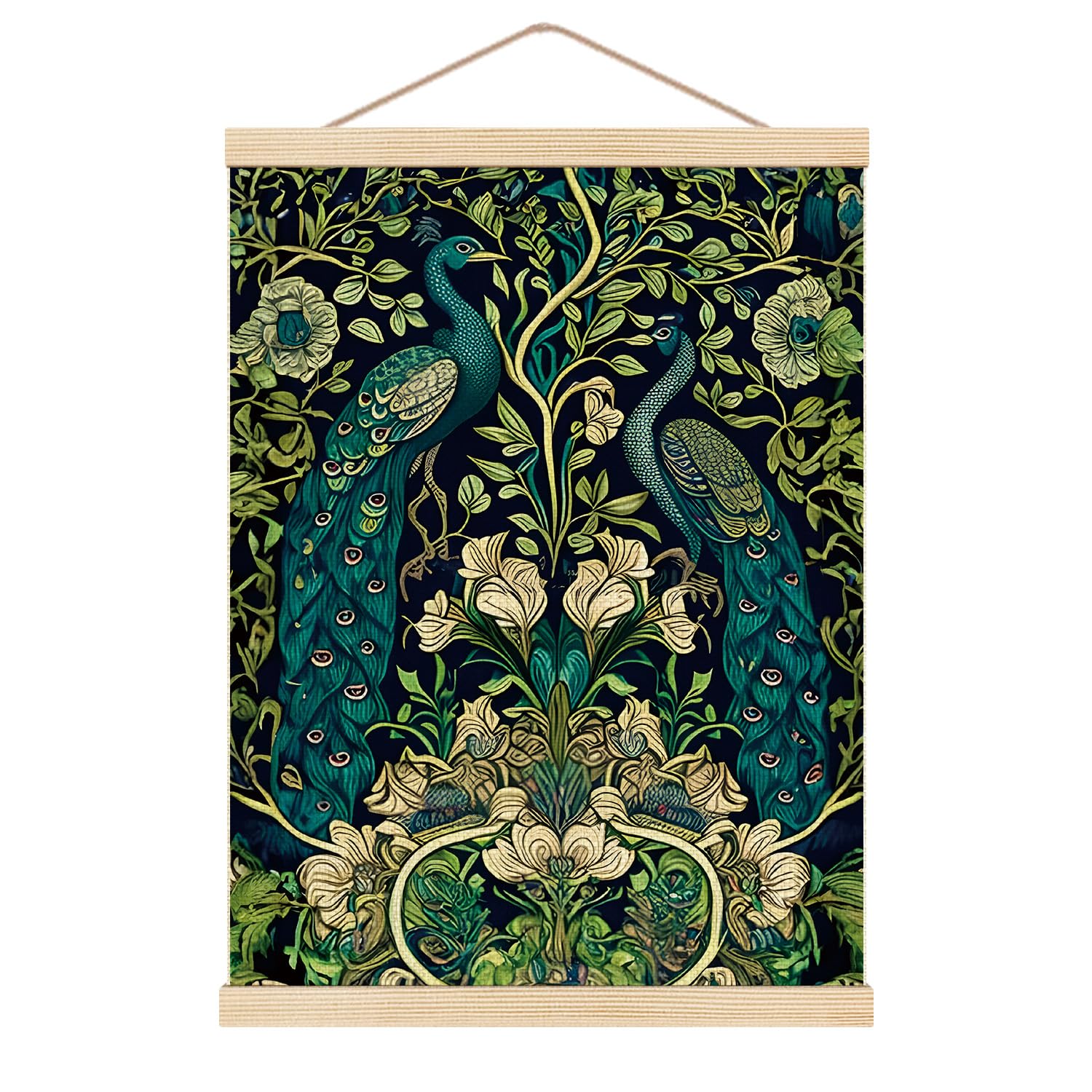 HKTZM Vintage William Morris Peacock Poster Hanger Frame 12.5×17 Inch, William Morris Wall Art, William Morris Poster, Peacock Hanging Wall Decor for