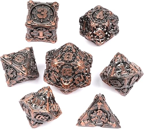 Miniatura 5 de Juego de dados DND de metal con caja, coloridos dados de pirata DND de 7 piezas para regalos RPG D&D Dungeons and Dragons (cobre rojo)