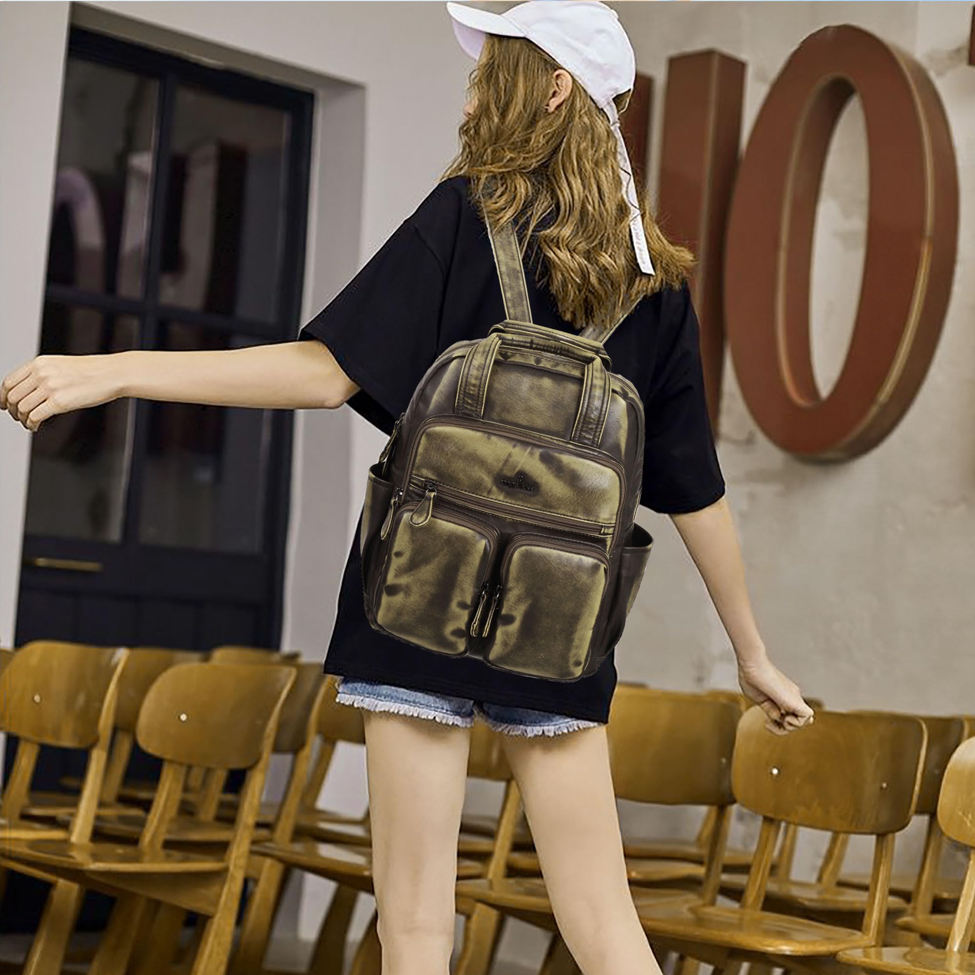 Angel Kiss Rucksack für Damen, weiches gewaschenes Leder, mehrere Taschen, lässiger Reiserucksack