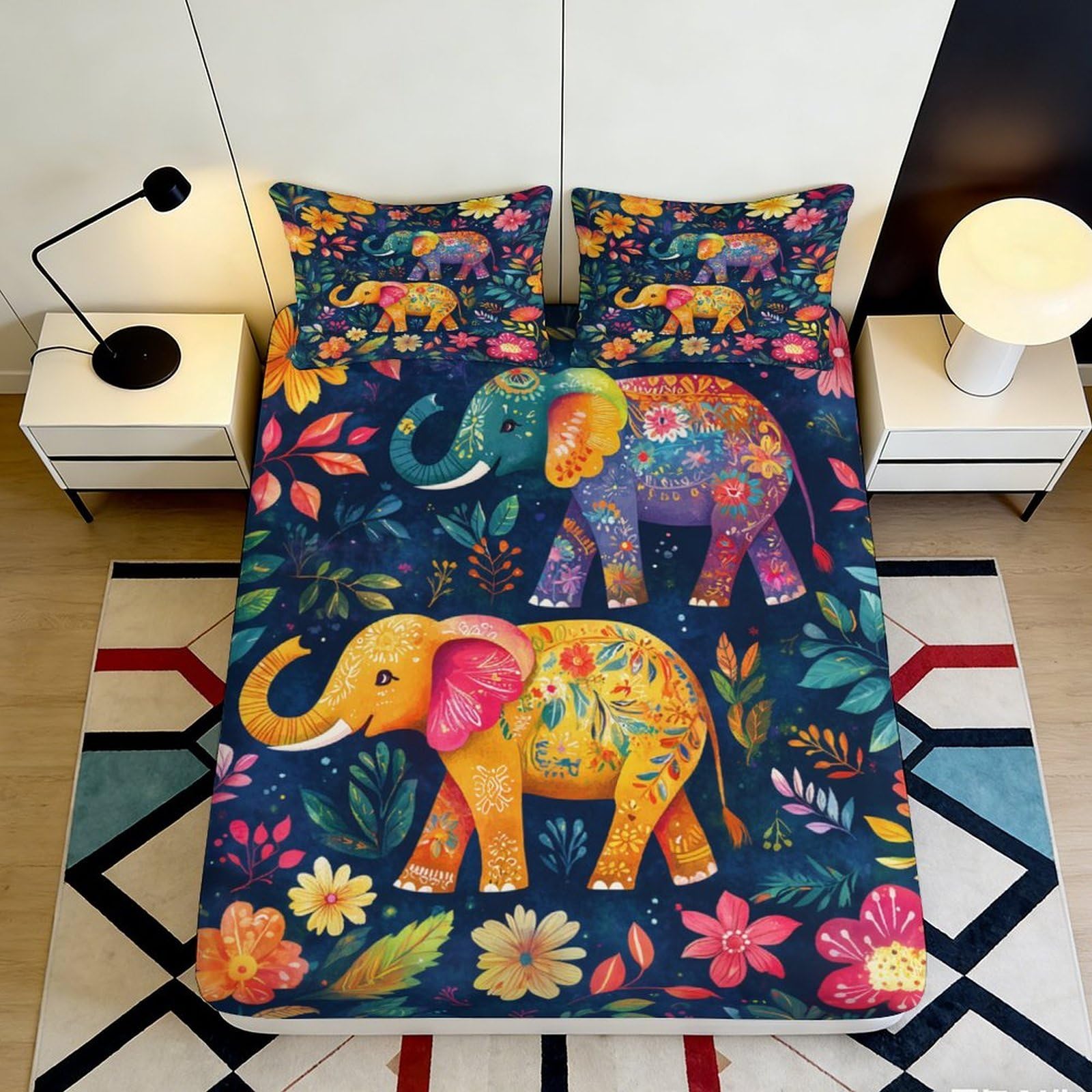 Pnayamiorkfel Style-6 3D Printed Colorful Elephant Fitted Sheet Microfiber Floral Jungle Bed Sheet For Bedroom Guest Room Dorm Mattress Cover 90X200x25cm