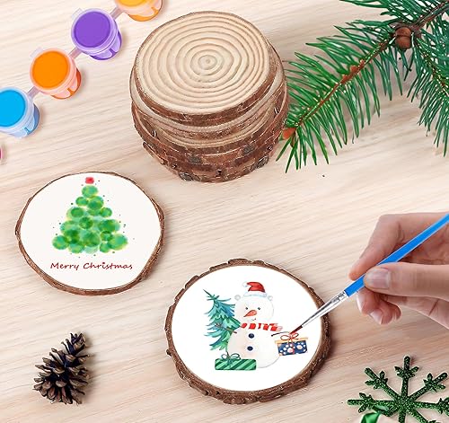 Miniatura 8 de ilauke Rebanadas de madera, 30 piezas de adornos de Navidad de madera natural de 3.5 a 3.9 pulgadas, kit original de círculos de madera sin