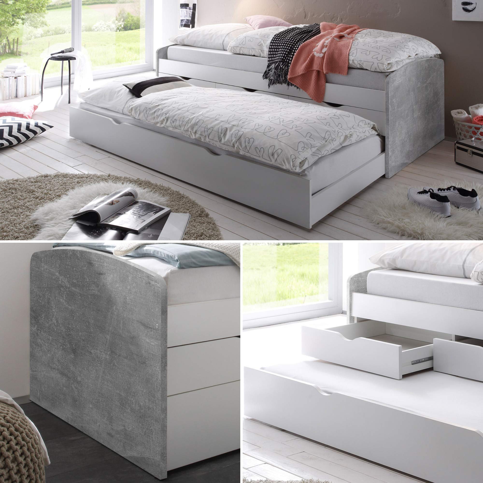 Letto David Cameretta Ragazzi In Legno Pino Massello 200x90cm | Con Contenitore Estraibile E Due Materassi In Spugna Inclusi - 4