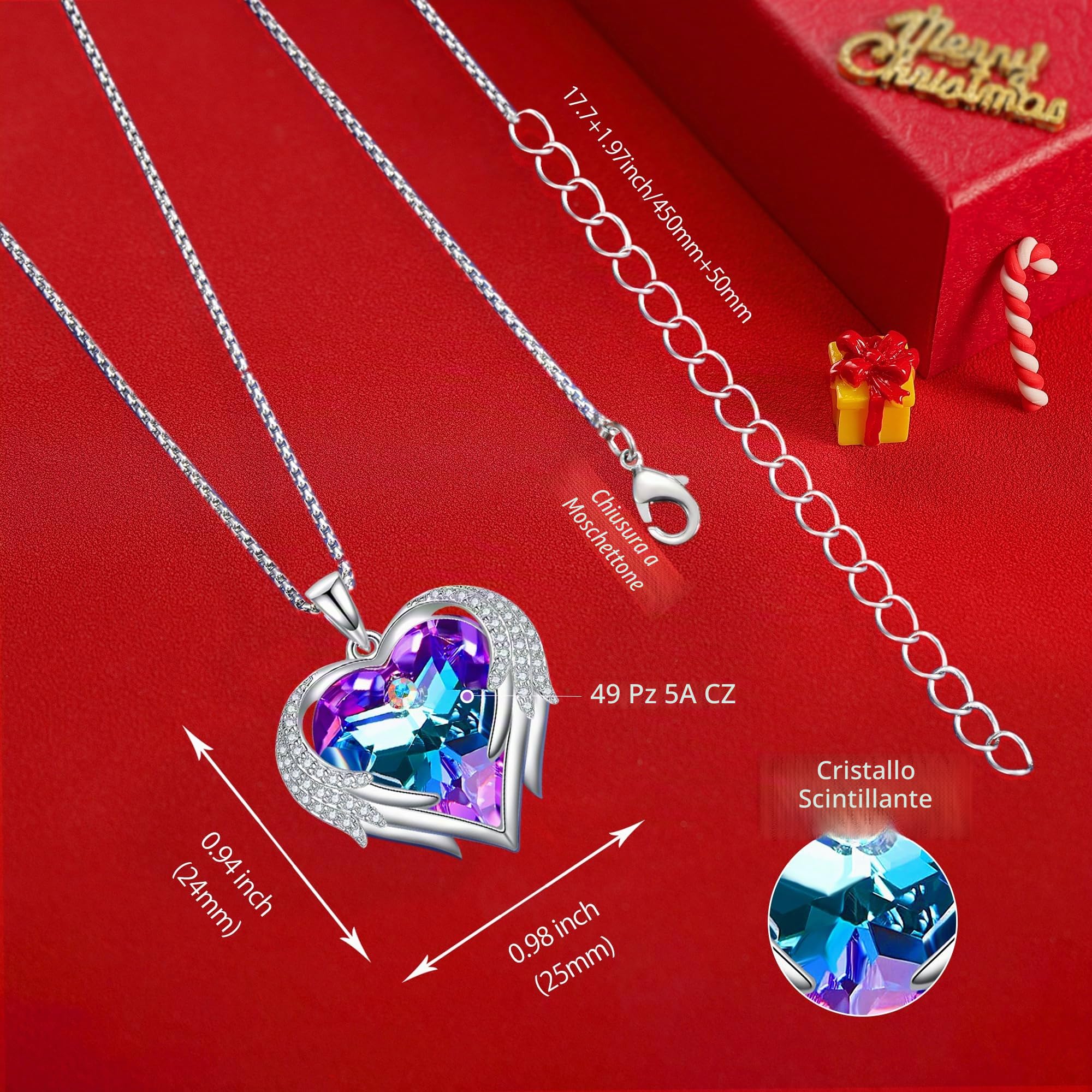 Praelinos Collana Ali d'Angelo Cuore Donna,Gioiello | Ciondolo da donna, confezione regalo, anniversario, San Valentino, Festa della Mamma, Natale, compleanno, regolabile.