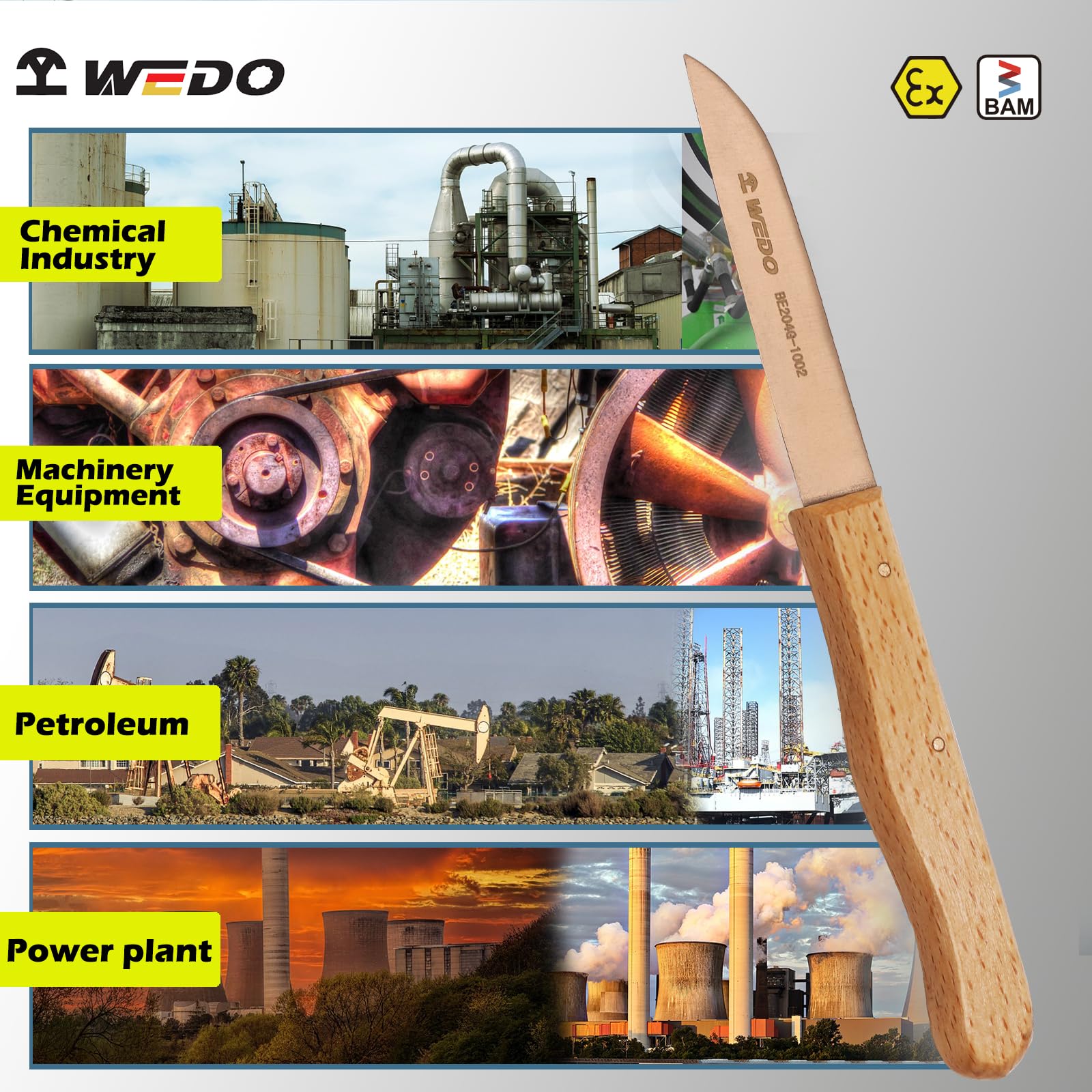 WEDO Coltello antiscintilla in rame al berillio, coltello di sicurezza senza scintille, non magnetico, pressofuso, resistente alla corrosione, standard DIN