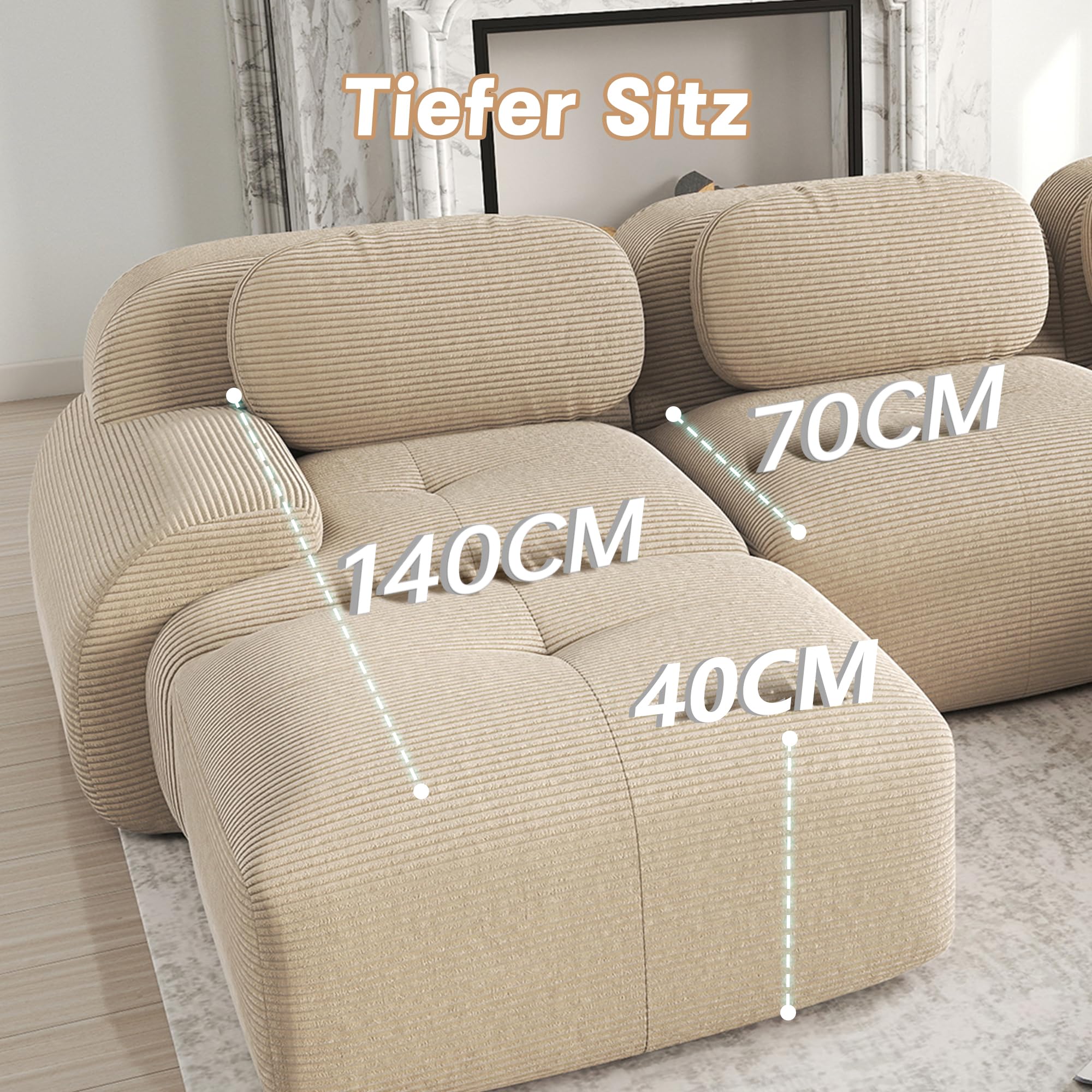 Bladez Moderno divano modulare a 3 posti, divano angolare a forma di U con ottomano, imbottitura 32D, altamente elastica, antiscivolo e adatta agli animali domestici, con braccioli larghi per