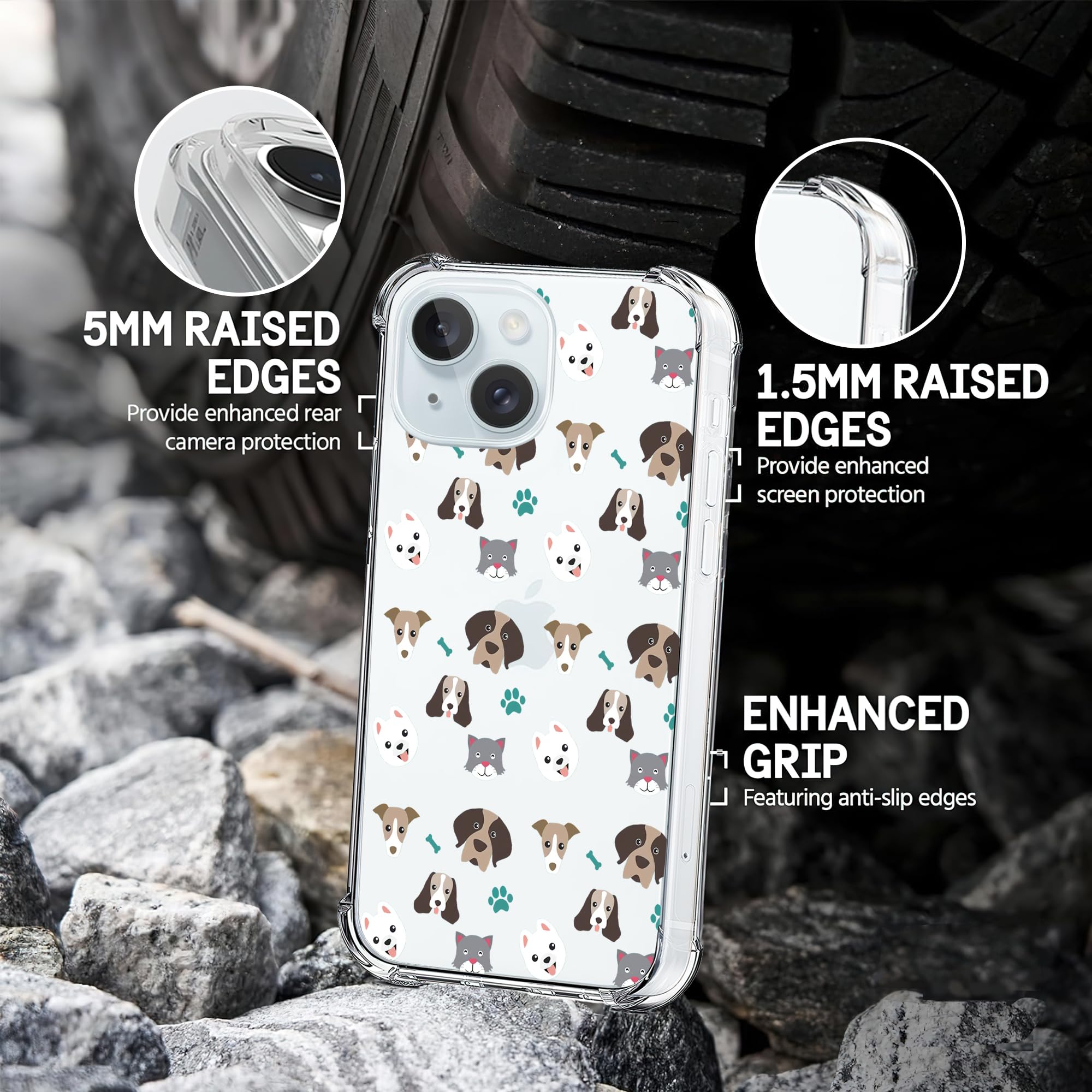 【CASETiFY】small cute paw prints iPhone15 Compatible for iPhone 15 Plus Clear Case,Cute Dog Paw Print Design