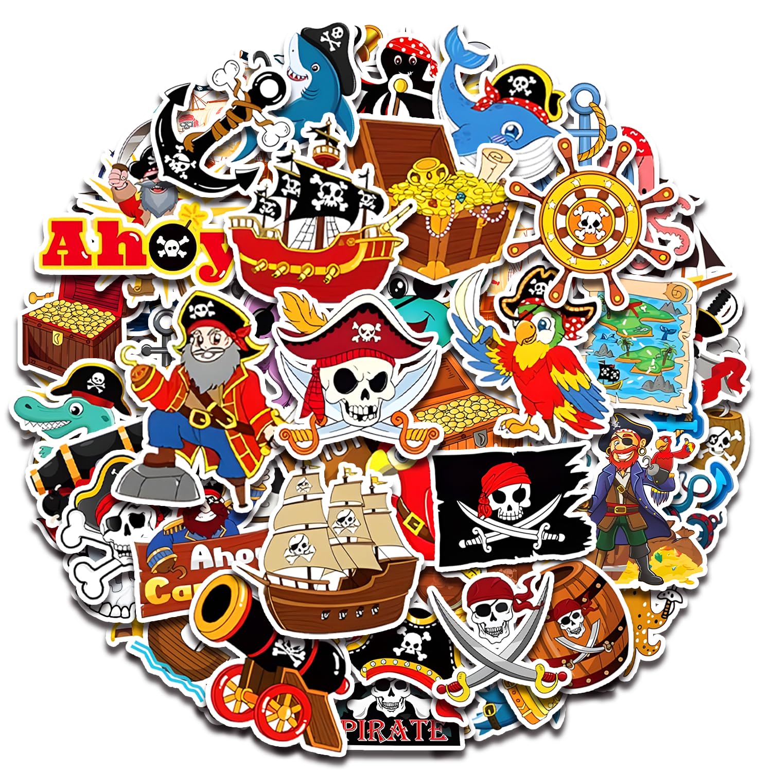120Pack Pirate Stickers, Pirate Birthday Party Favors Supplies Decorations Gifts, Ship Nautical Stickers Captain Sticker for Water Bottles Laptop