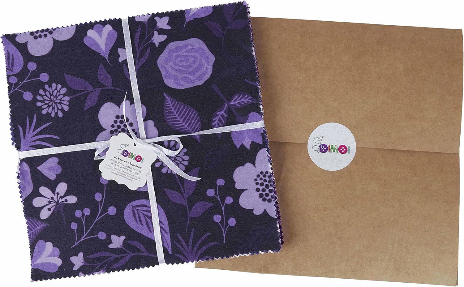 Soimoi Precut 10-inch Florals Prints Cotton Fabric Bundle Quilting Squares Charm Pack DIY Patchwork Sewing Craft- Purple
