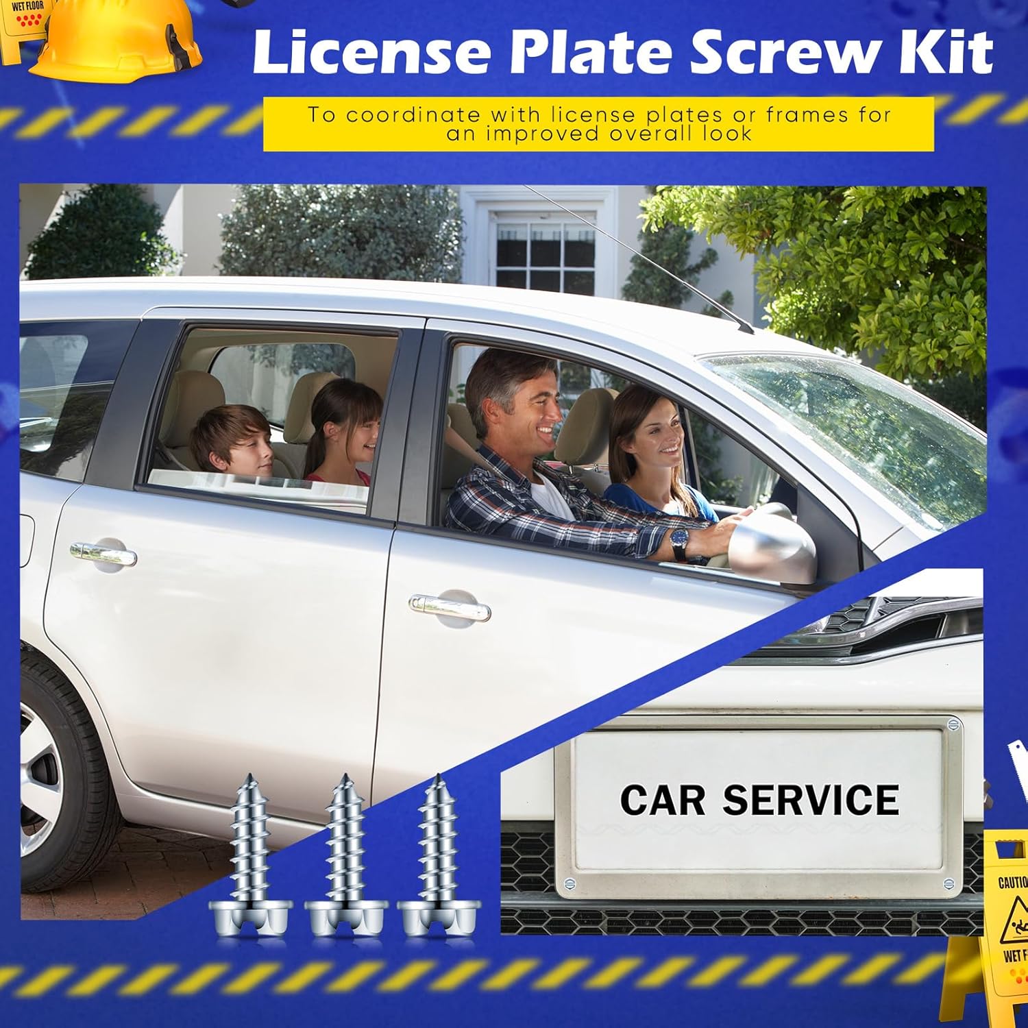 Car License Plate Screws Dealership Supplies Tornillos para Placas De Carro #14 x 3/4" Slotted Hex Head Screws for License Plate Car Dealers Mounting Screw(200 Pcs)