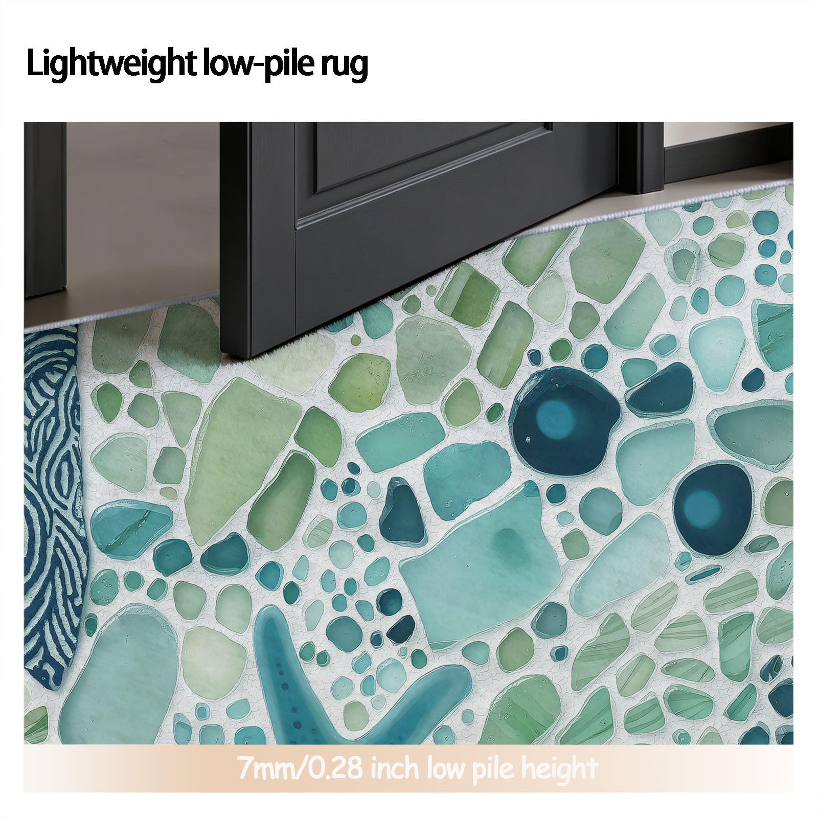 Meer Natur Kinderteppich Meerglas E Kieselsteine, 180 x 240 cm | waschbar Pflegeleicht rutschfest strapazierfähig hautsympathisch, für Schlafzimmer Wohnzimmer Esszimmer Küchen Büro