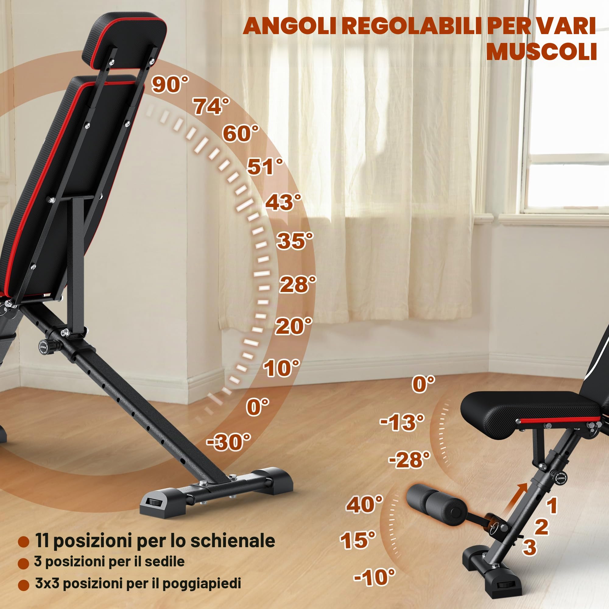 Panca Palestra Multifunzione, Panca Regolabile Panca Pesi con schienale regolabile in 11 posizioni, cuscino regolabile in 3 posizioni, Panca Pesi Pieghevole da 400KG | Panca da Palestra Pieghevole con 84 Posizioni, Facile da Montare e Riporre, seduta più