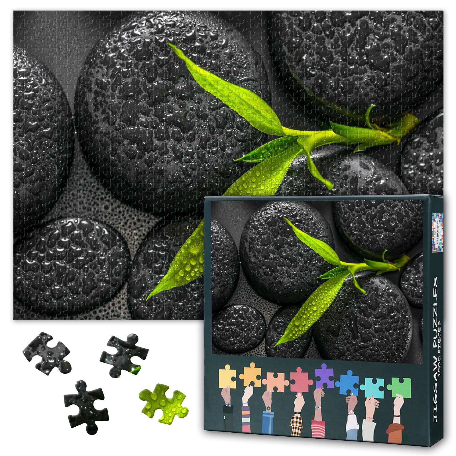 Meditation Puzzles for Adults - Challenging Jigsaw Puzzles for Adults, Black Zen Basalt Stones Puzzle Difficult (27.5"x19.7"), Family Game Night Activity & Modern Home Wall Decor Gift — image 1