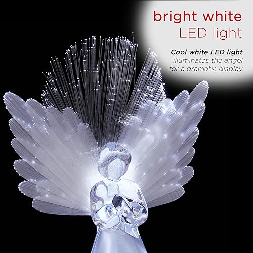 Miniatura 4 de Alpine Corporation Adorno para la Copa del Árbol de Ángel de 11 pulgadas de alto con alas de fibra óptica y luz LED, con función de temporizador,