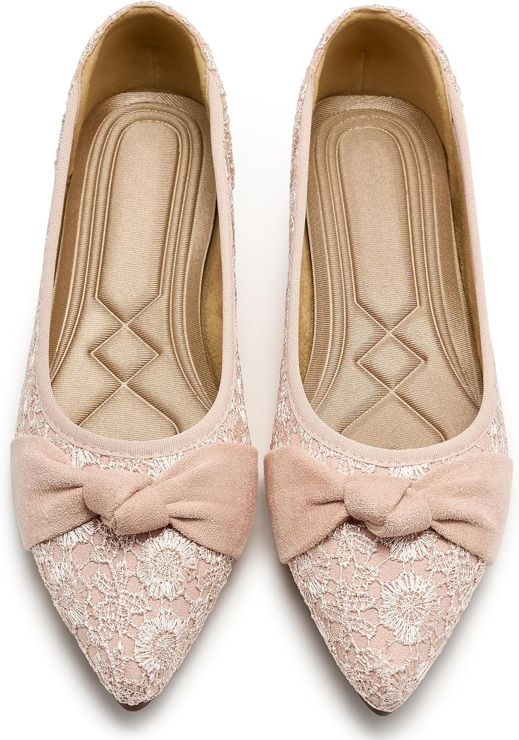 Ablanczoom Women's Lace Ballet Flats: Pointed Toe Bow Knot Wedding Shoes - Comfortable Slip On Dress Flats for Wedding