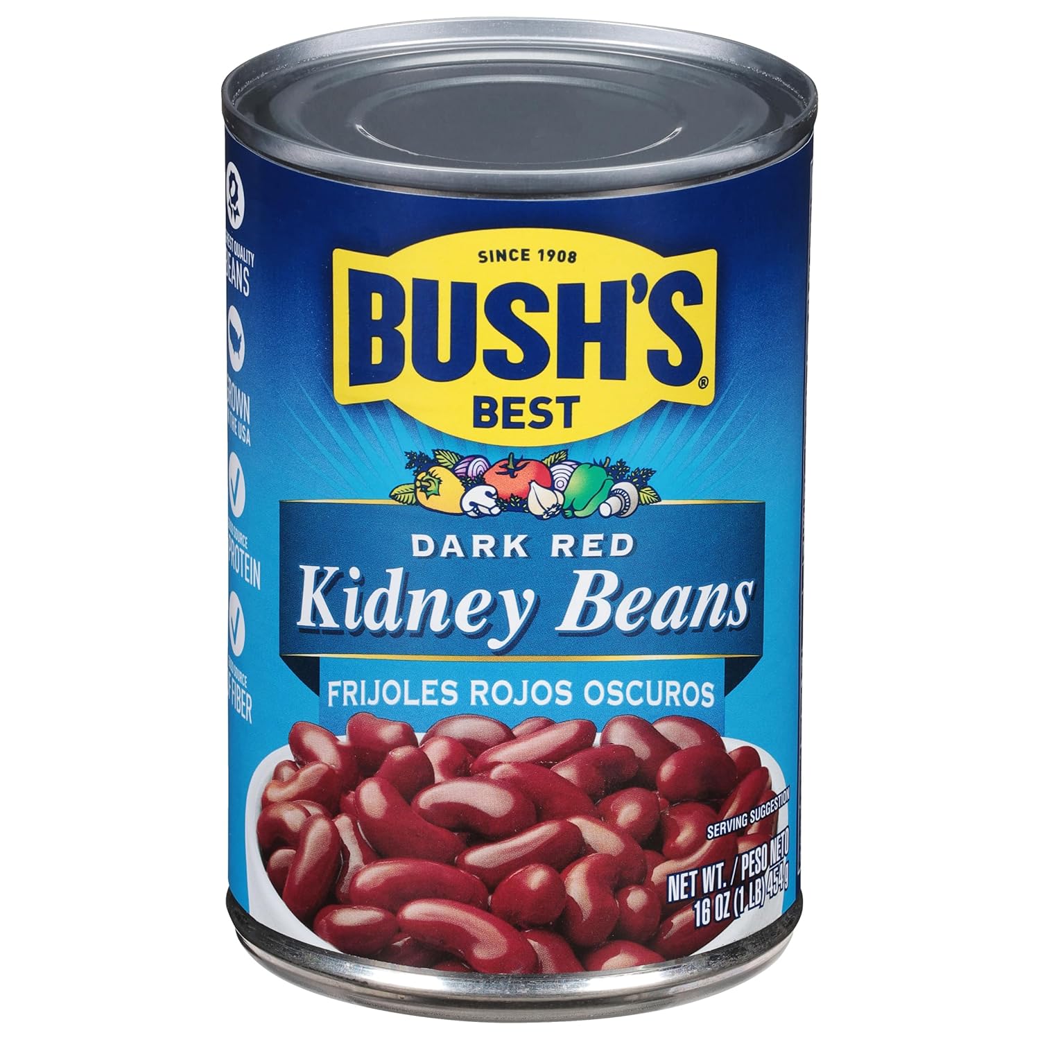 (Bb Dec 2026) BUSH'S BEST 16 oz Canned Dark Red Kidney Beans, Source of Plant Based Protein and Fiber, Low Fat, Gluten Free, (Pack of 12) Dark Red Kidney Beans 16 Ounce (Pack of 12)
