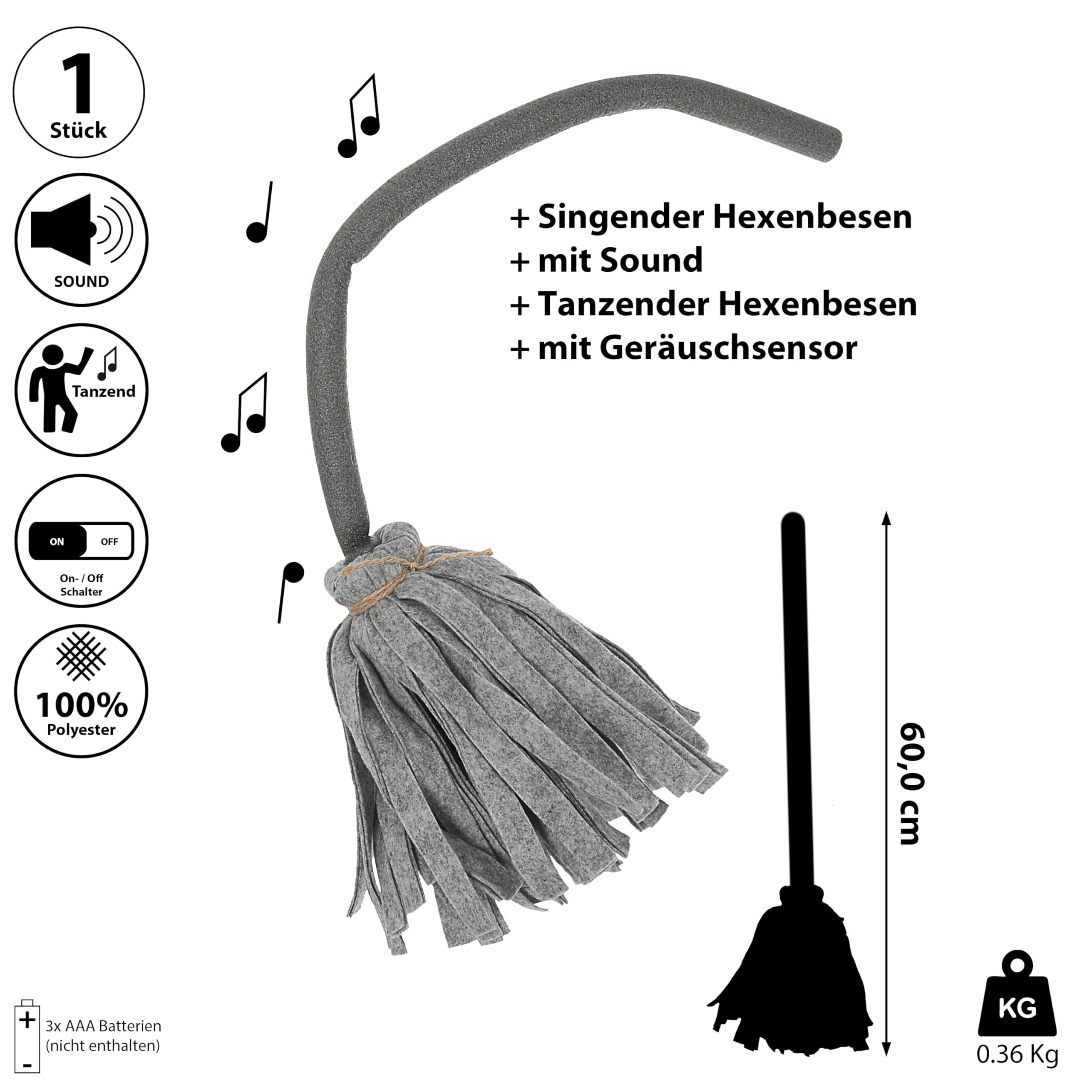 Schwebender Hexenbesen 110cm Mit Sound - Animierte Halloween Deko