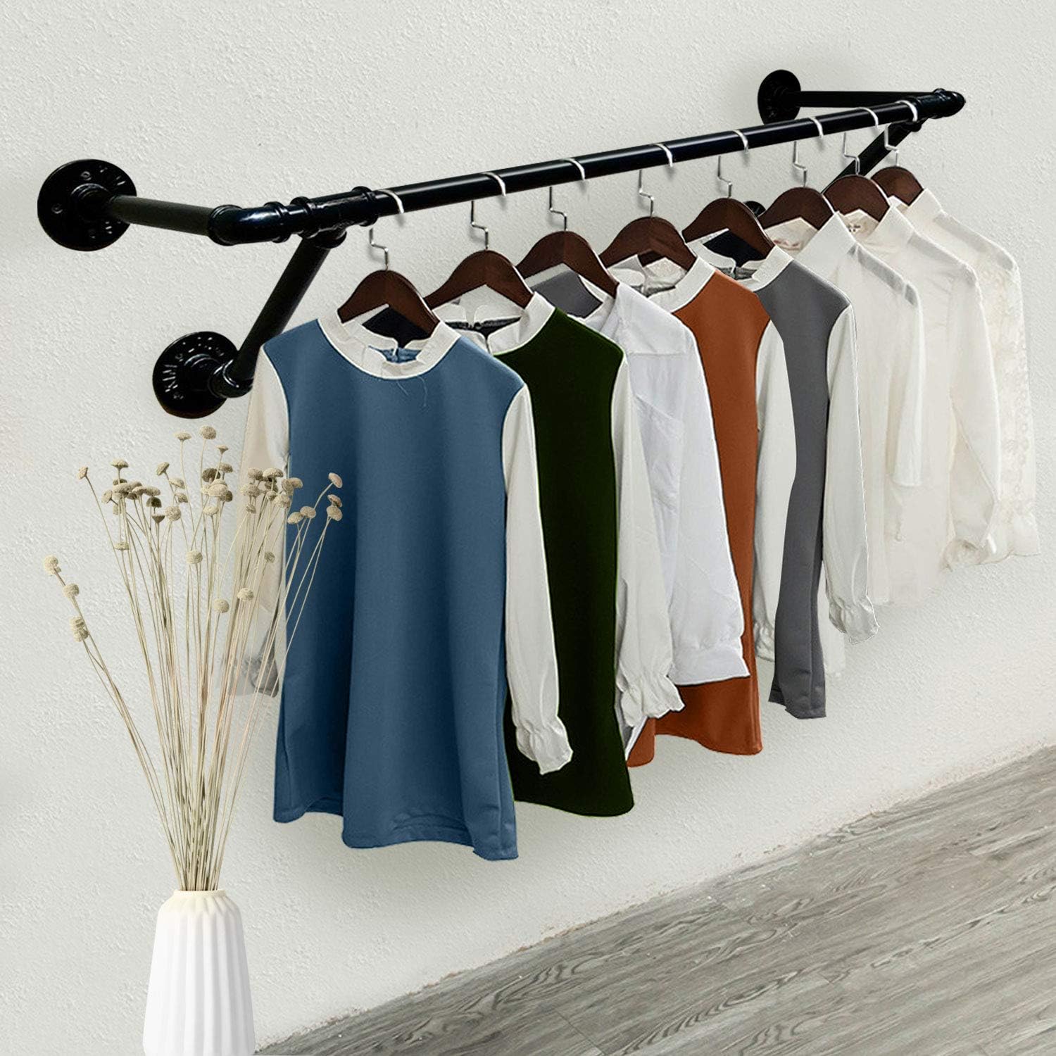MZGH ISLAND Wall Mount Industrial Vintage Clothing Store Coat Rack, Wall Hanging Pipe Shelves,Clothes Display Stand,Hanging Storage Garment Rack,Towel Rack (47 in)