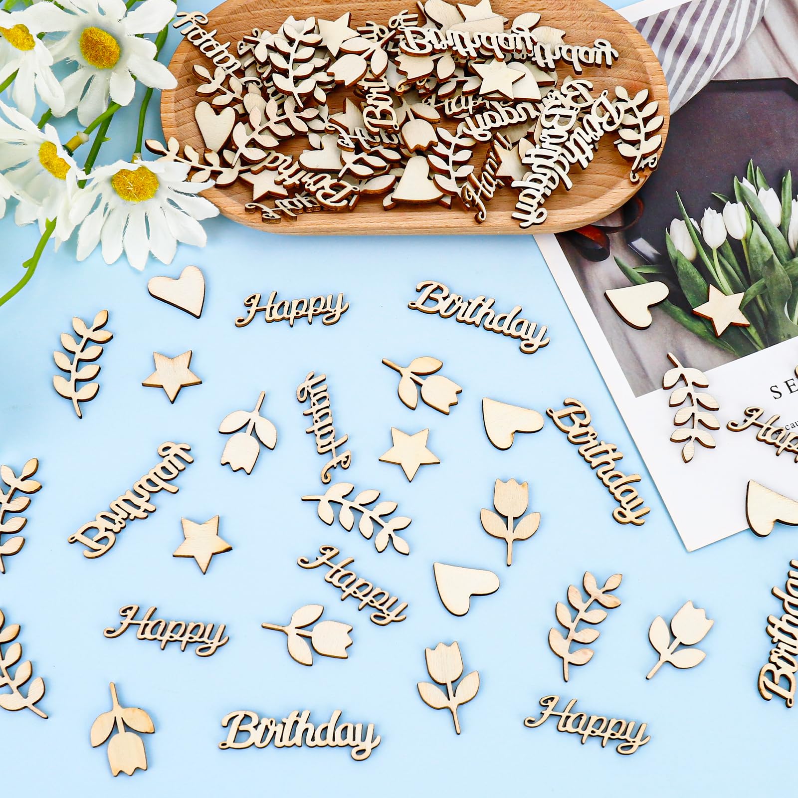 150 Stück Holz Konfetti Happy Birthday – Rustikale Tischdeko Für Geburtstagspartys, Streudeko Mit Verschiedenen Motiven