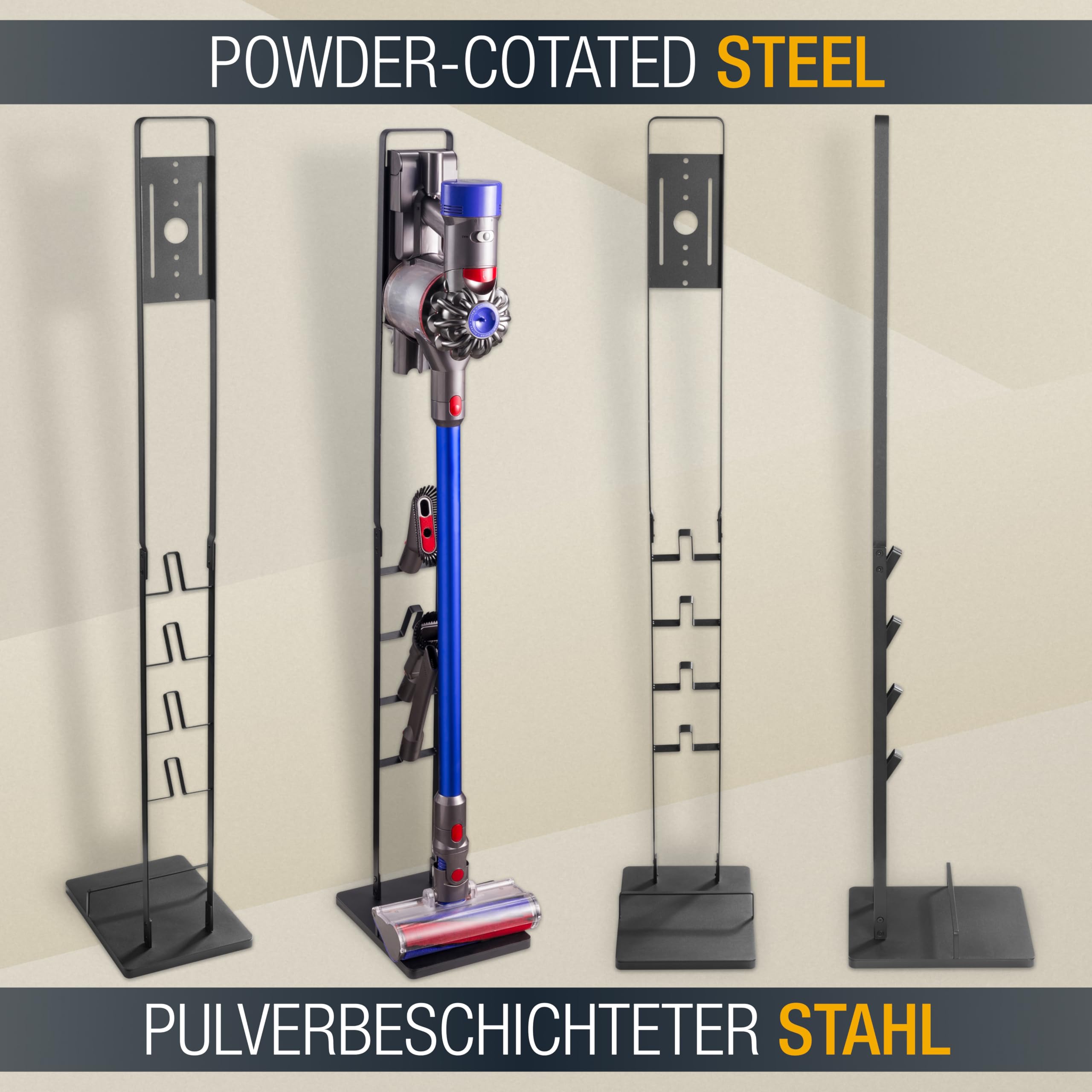 RICOO Staubsaugerhalterung SH502 freistehender Ständer für Dyson V6 V7 V8 V10 V11 Zubehörhalter für Akkustaubsauger ohne Bohren Organizer für Bürsten & Schlauch Staubsaugerhalter schwarz